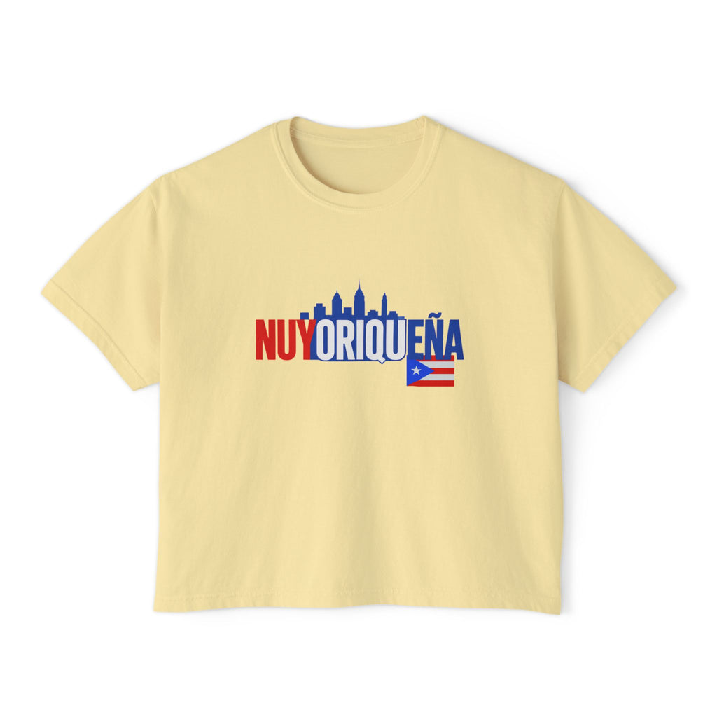Nuyoriqueña Boxy Tee — Puerto Rican NYC Skyline Crop T-Shirt