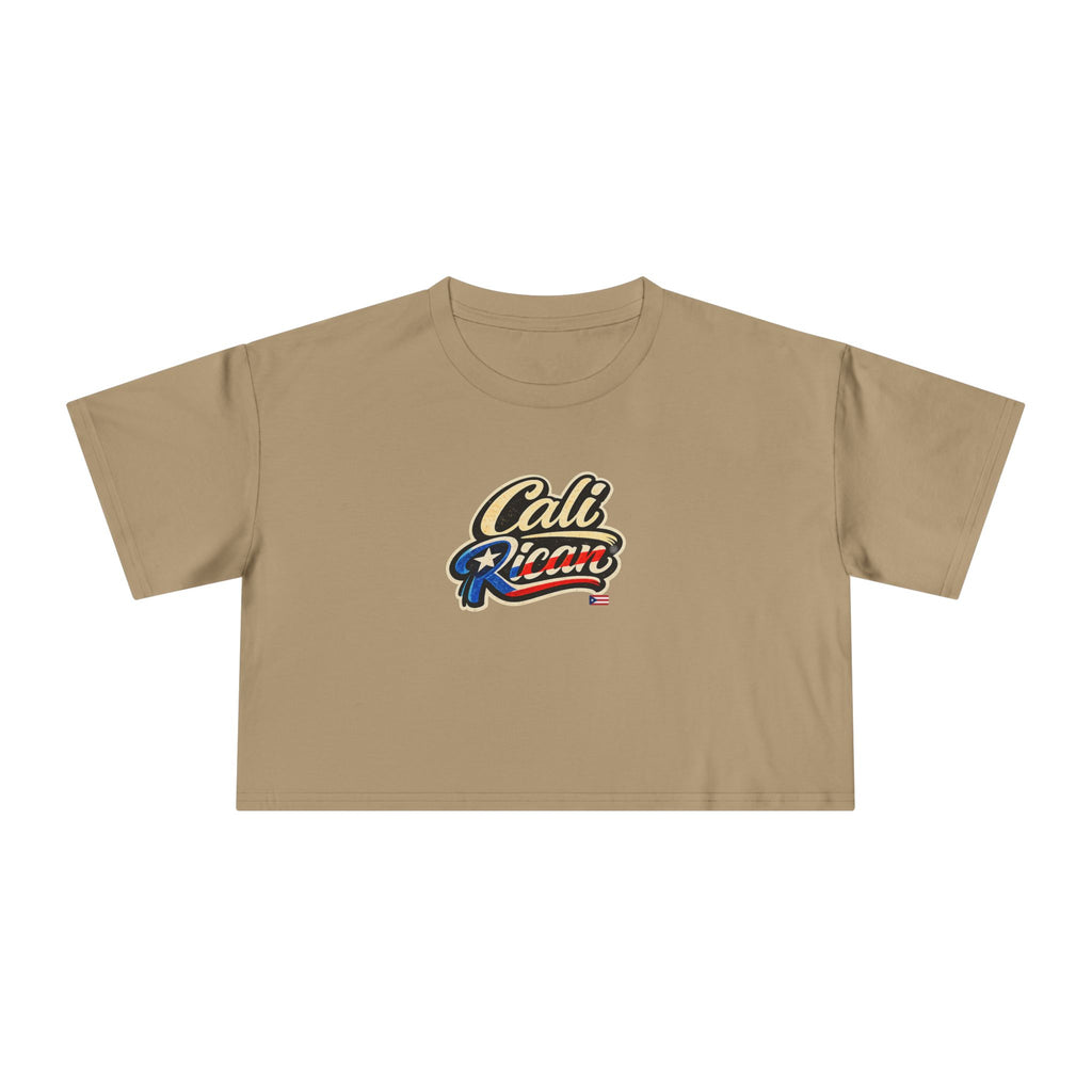 Cali Rican Crop Tee — Puerto Rican Flag Script Graphic