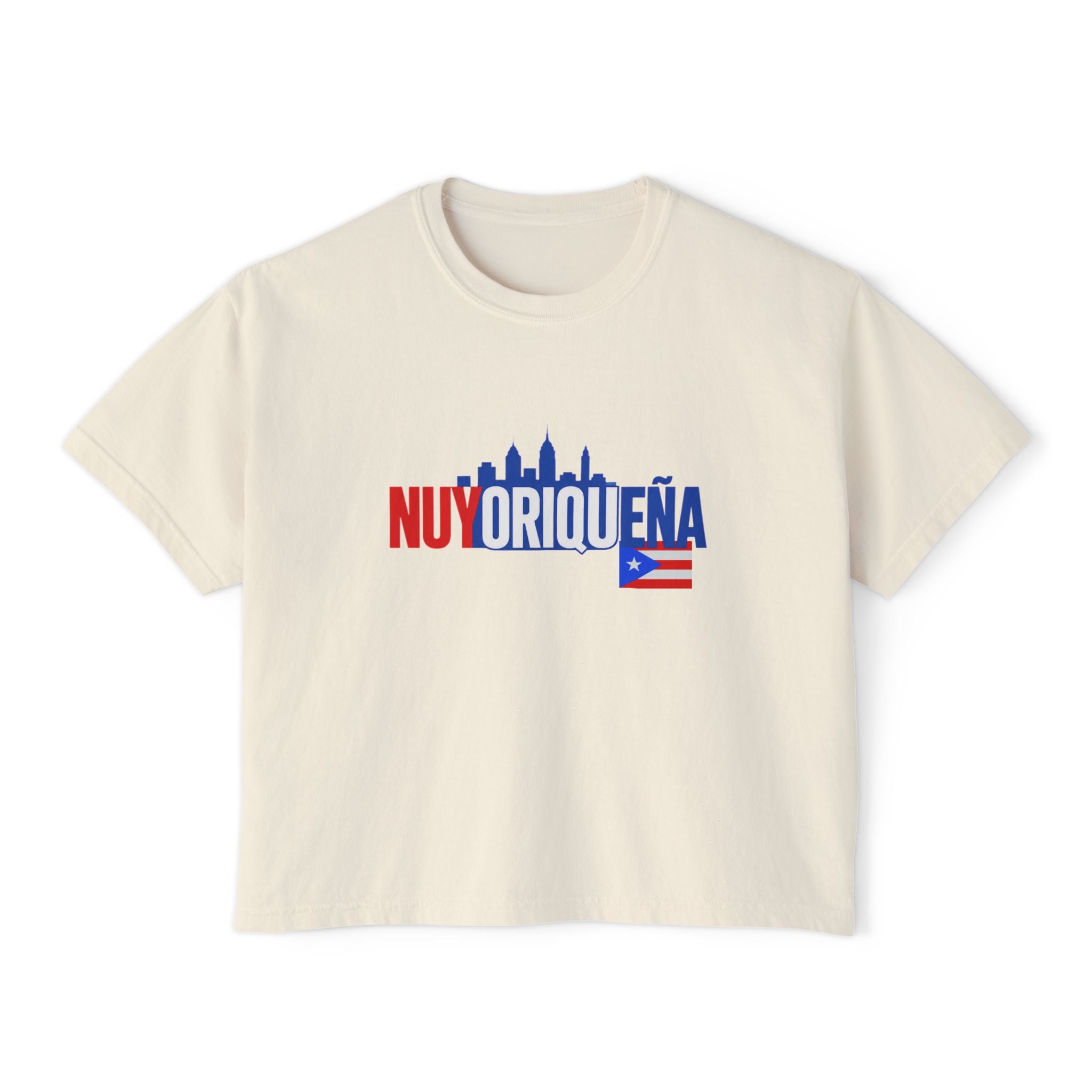 Nuyoriqueña Boxy Tee — Puerto Rican NYC Skyline Crop T-Shirt