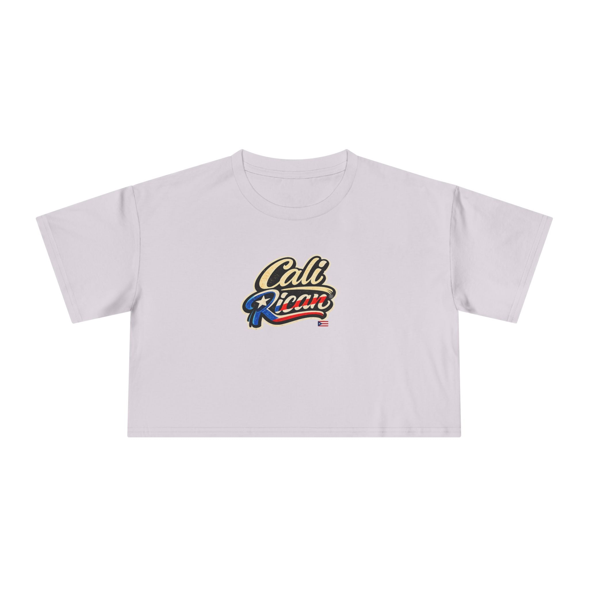 Cali Rican Crop Tee — Puerto Rican Flag Script Graphic