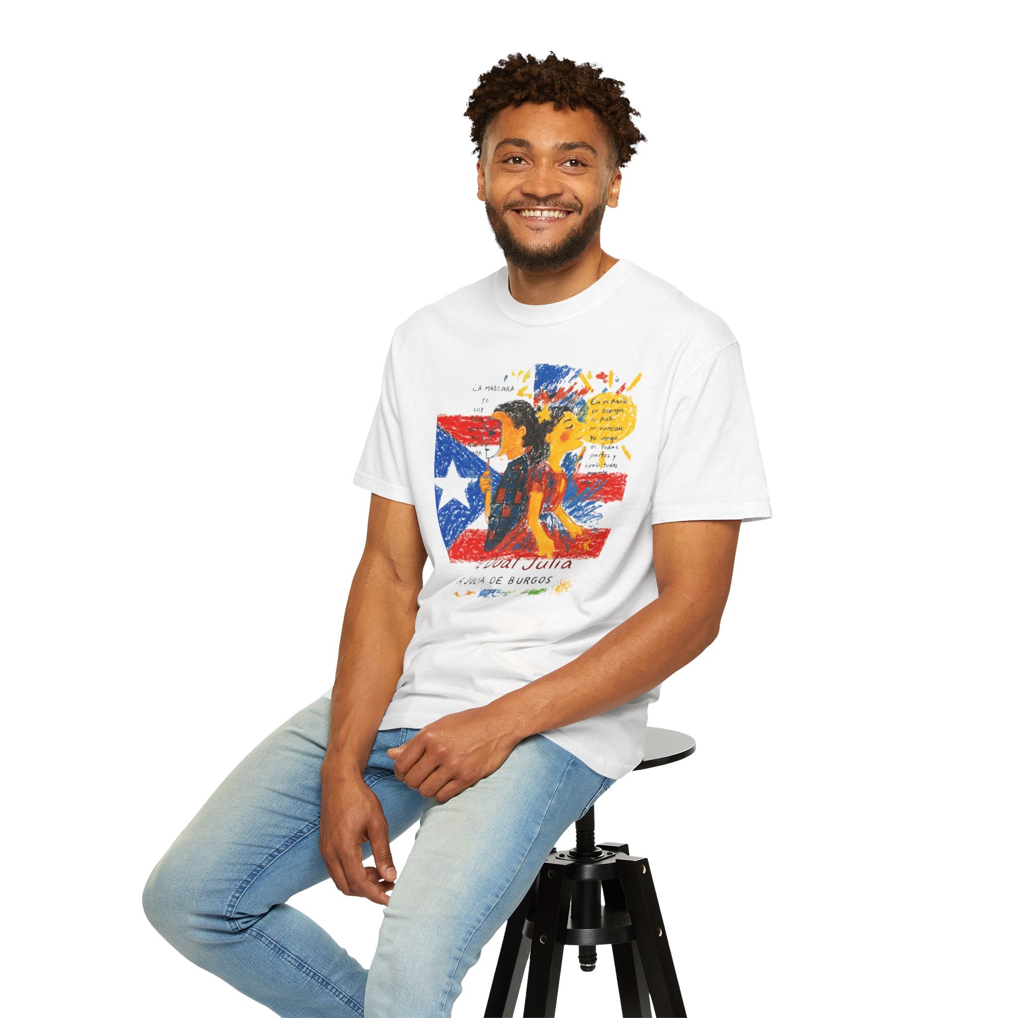 Puerto Rican Flag Art T-Shirt Julia de Burgos homenaje— "The Dua Julia" Illustrated Graphic Tee