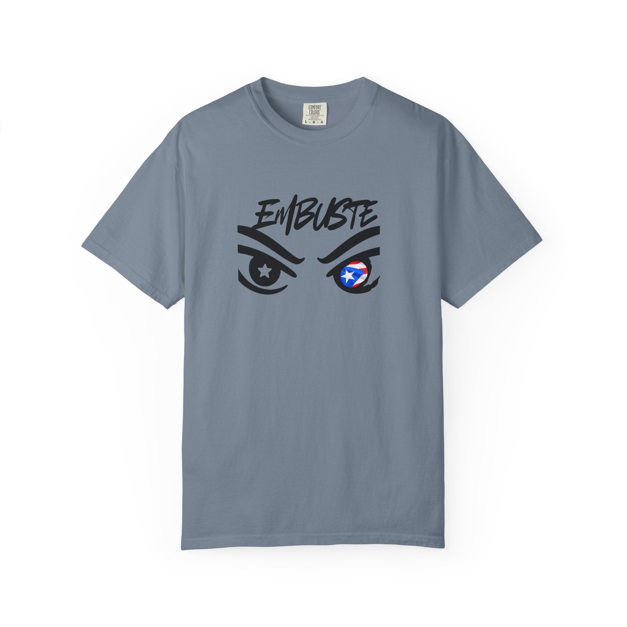 Embuste Eyes Graphic T-Shirt — Bold Script & Star-Spangled Eye Design