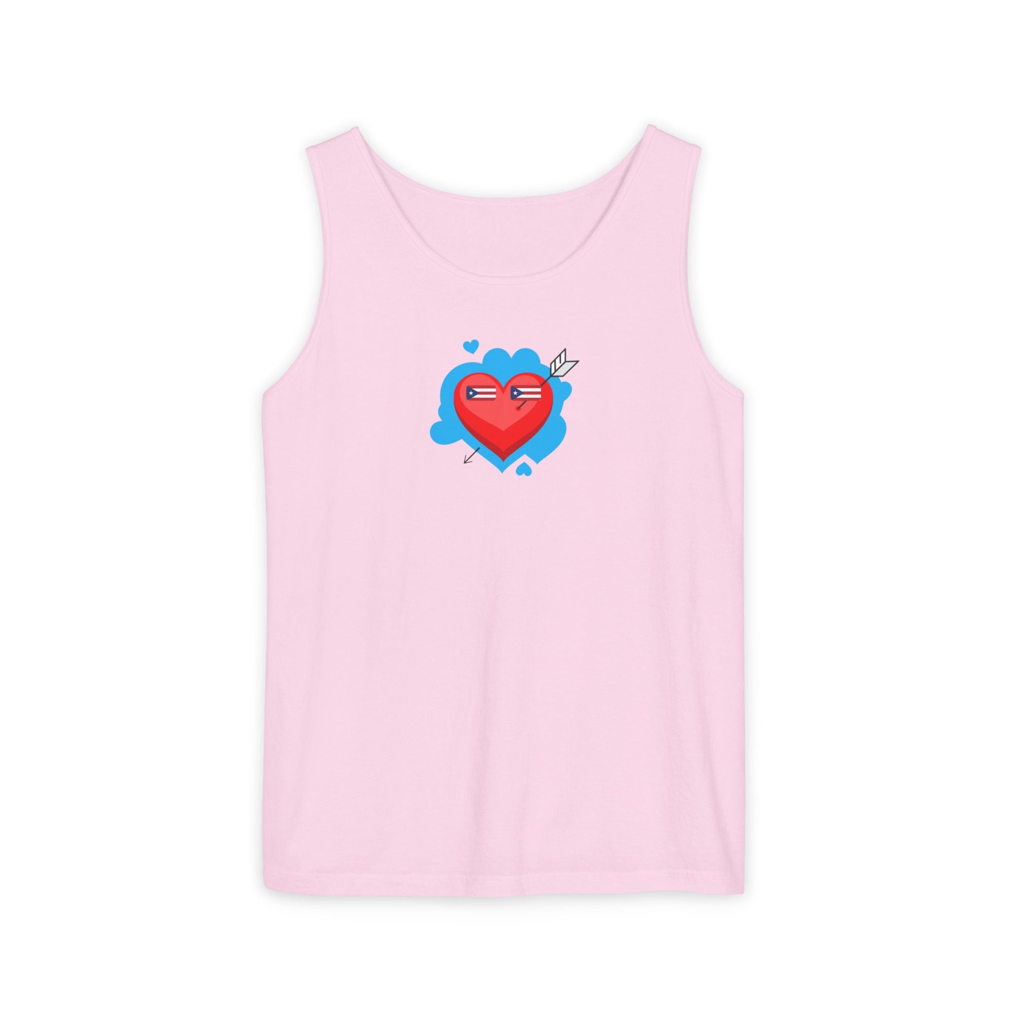 Heart Shield Tank Top — Cute Pixel Heart with Boricua Sunglasses Graphic