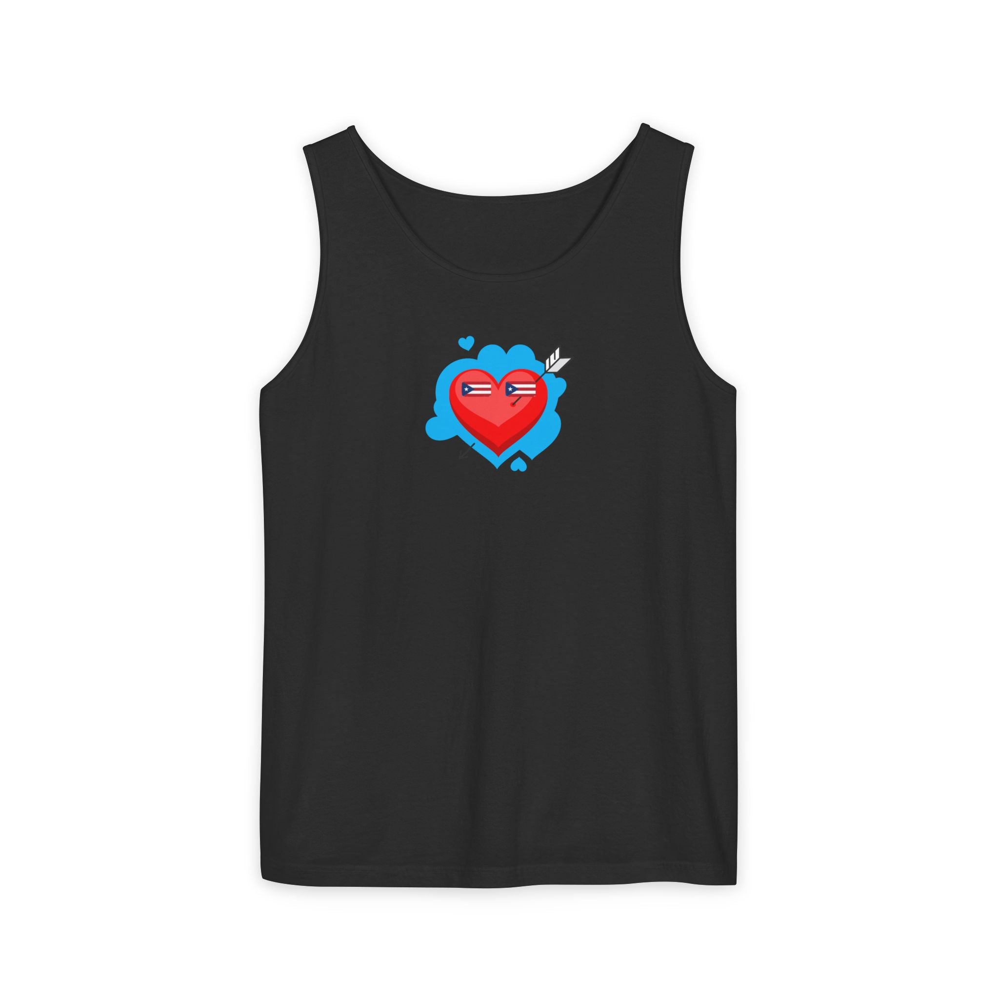 Heart Shield Tank Top — Cute Pixel Heart with Boricua Sunglasses Graphic