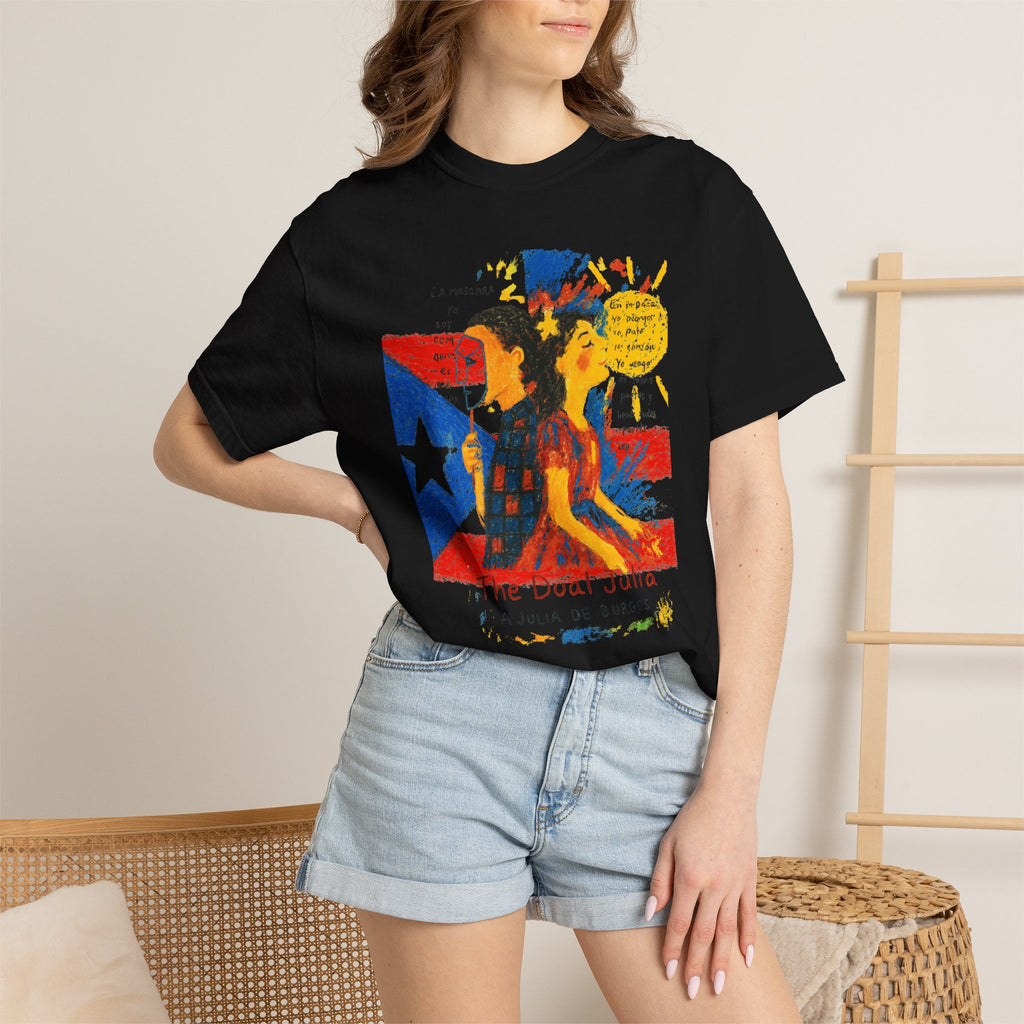 Puerto Rican Flag Art T-Shirt Julia de Burgos homenaje— "The Dua Julia" Illustrated Graphic Tee