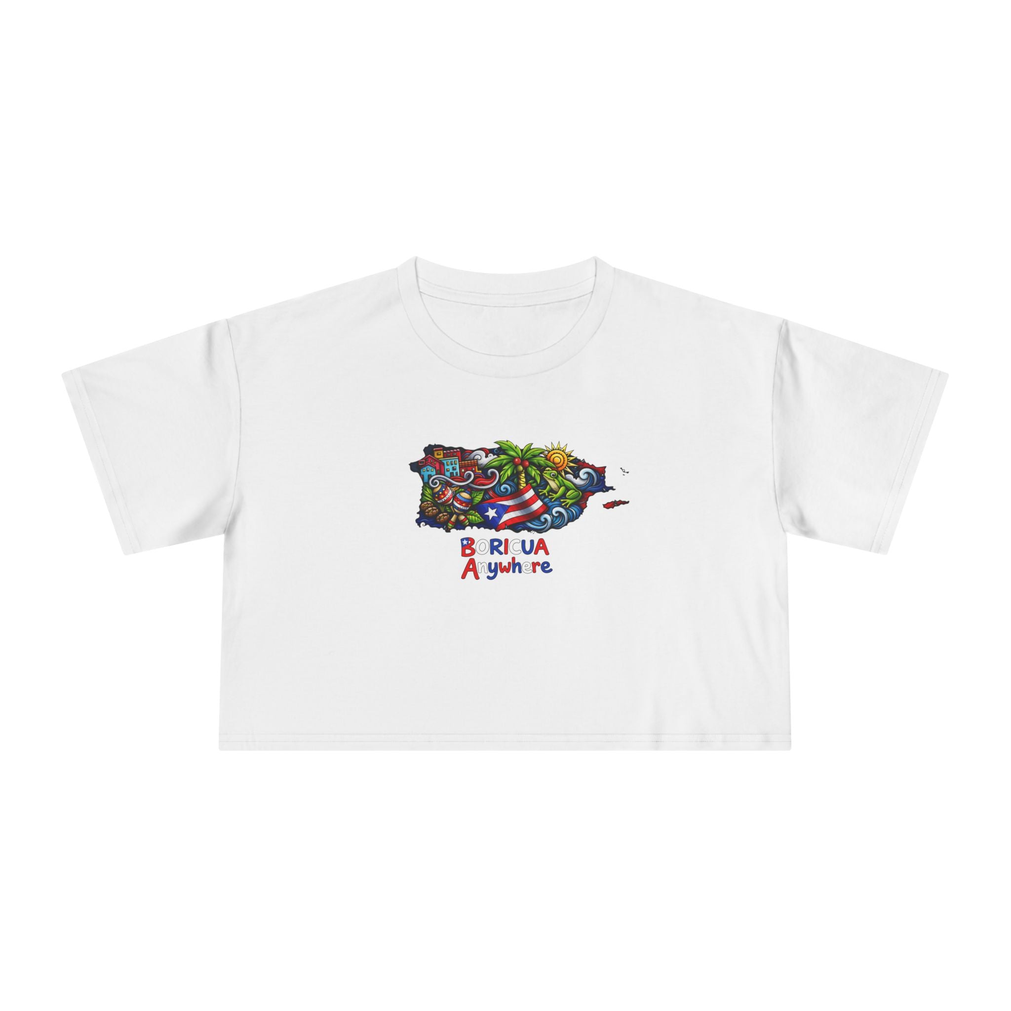 Women's Crop Tee — Colorful Puerto Rico Floral Map Graphic