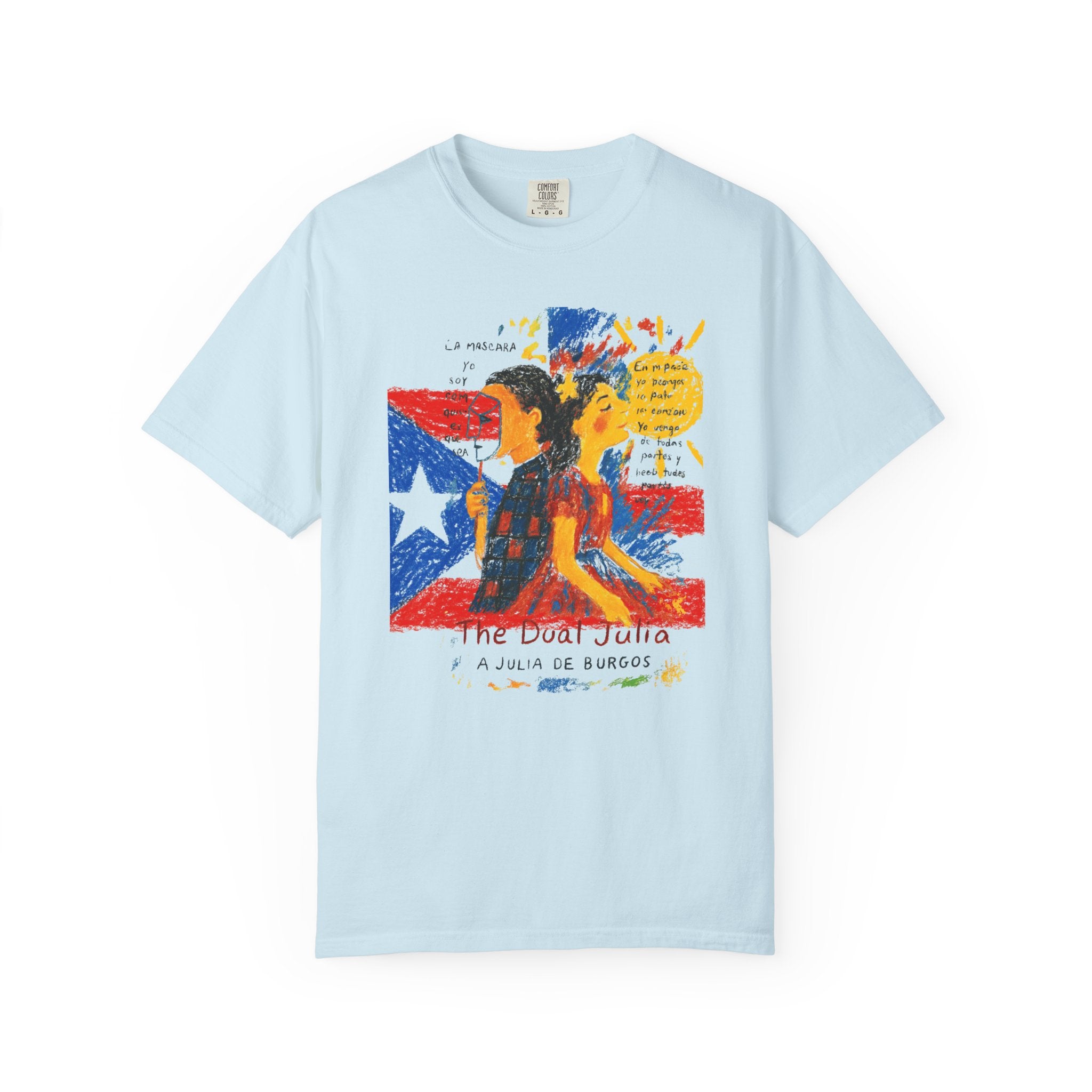Puerto Rican Flag Art T-Shirt Julia de Burgos homenaje— "The Dua Julia" Illustrated Graphic Tee
