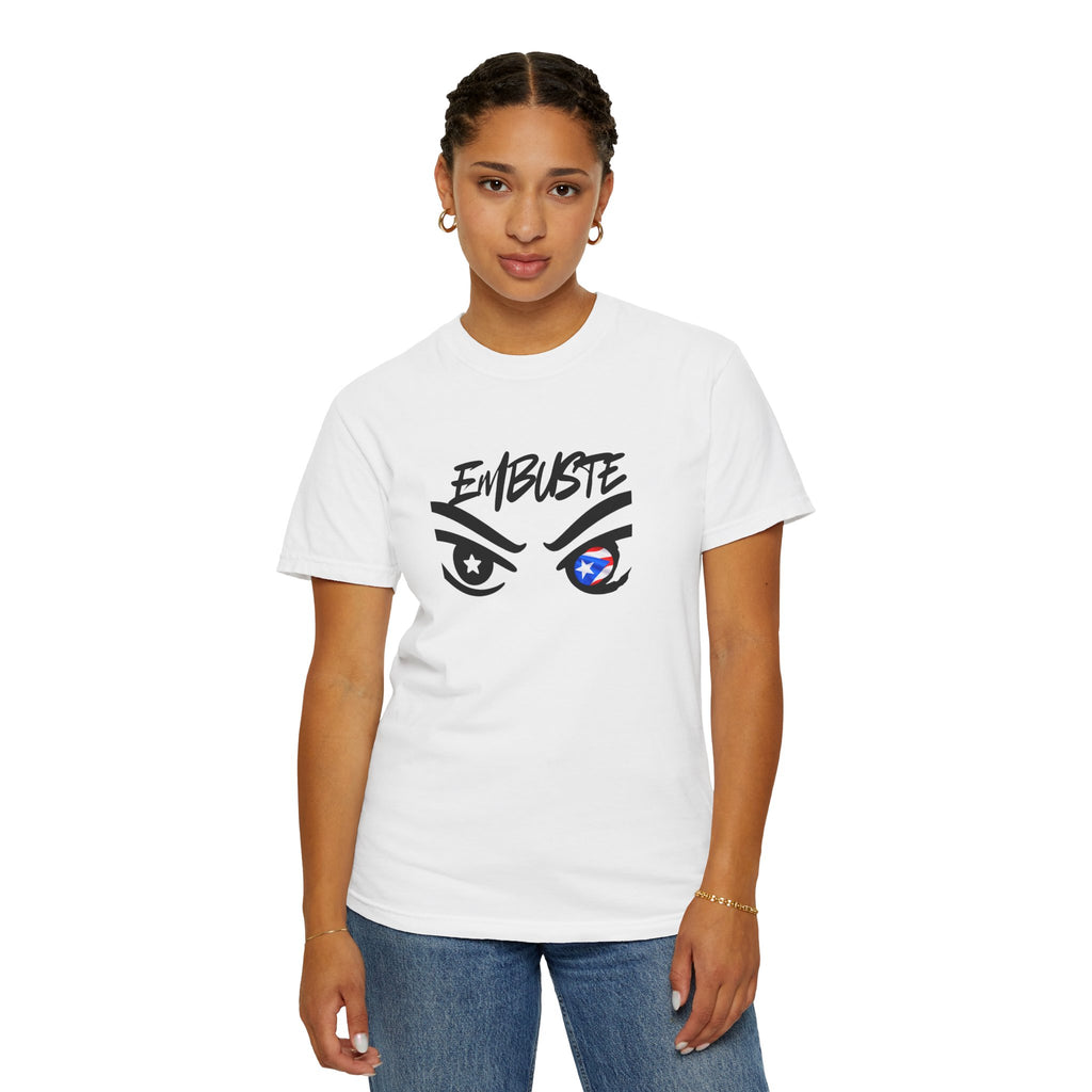 Embuste Eyes Graphic T-Shirt — Bold Script & Star-Spangled Eye Design