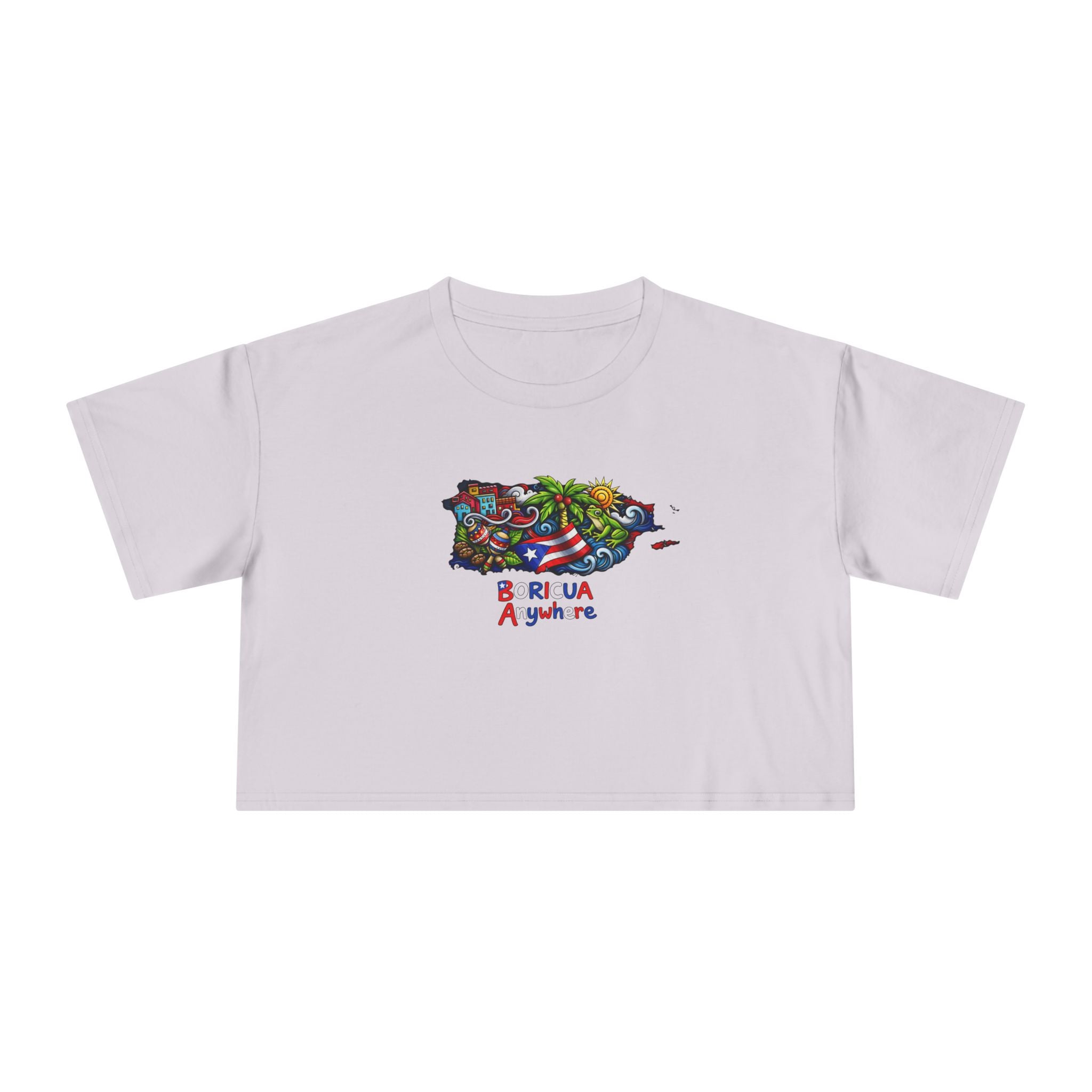 Women's Crop Tee — Colorful Puerto Rico Floral Map Graphic