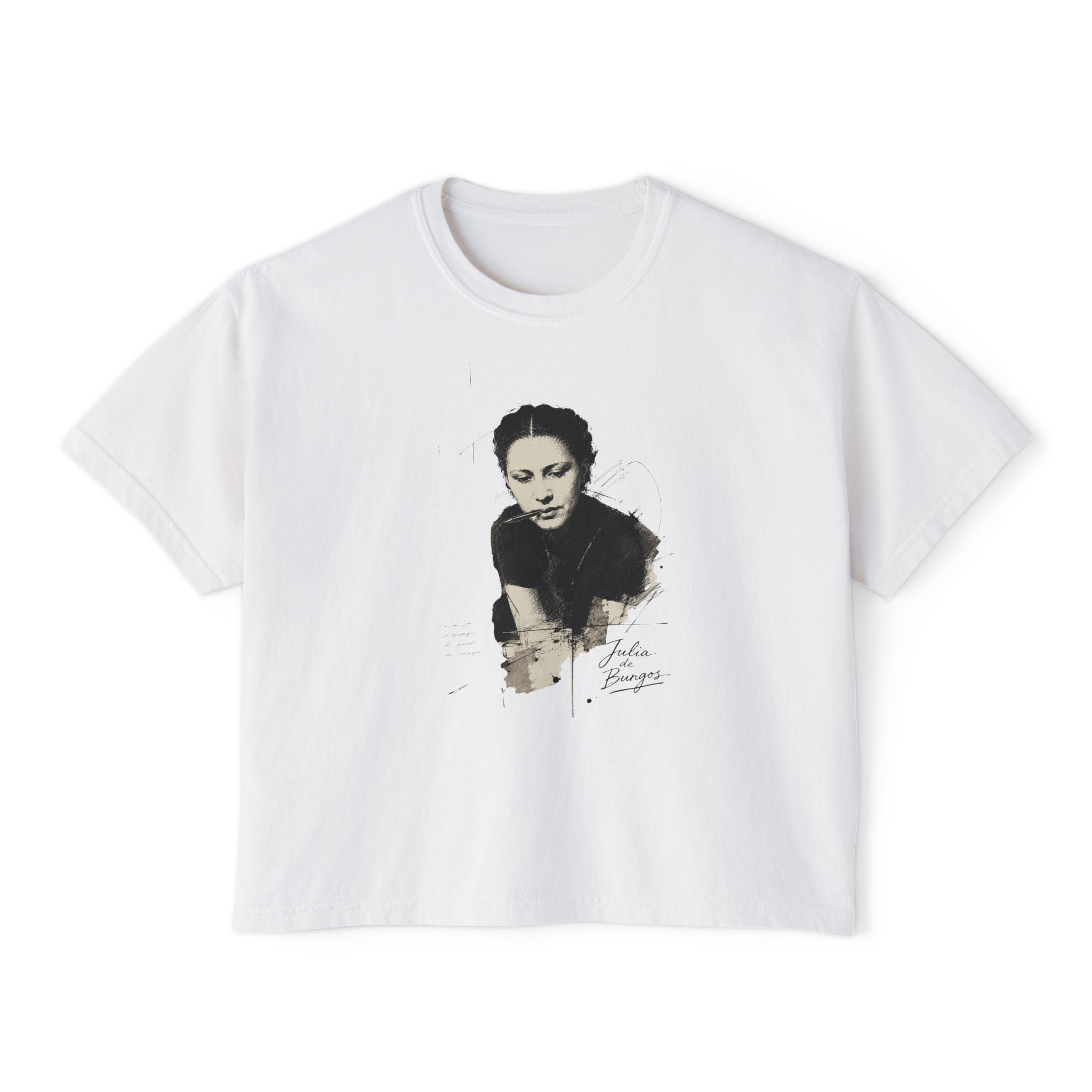 Boxy Tee — Vintage Portrait Graphic "Julia de Burgos" poem Women's Cropped T-Shirt