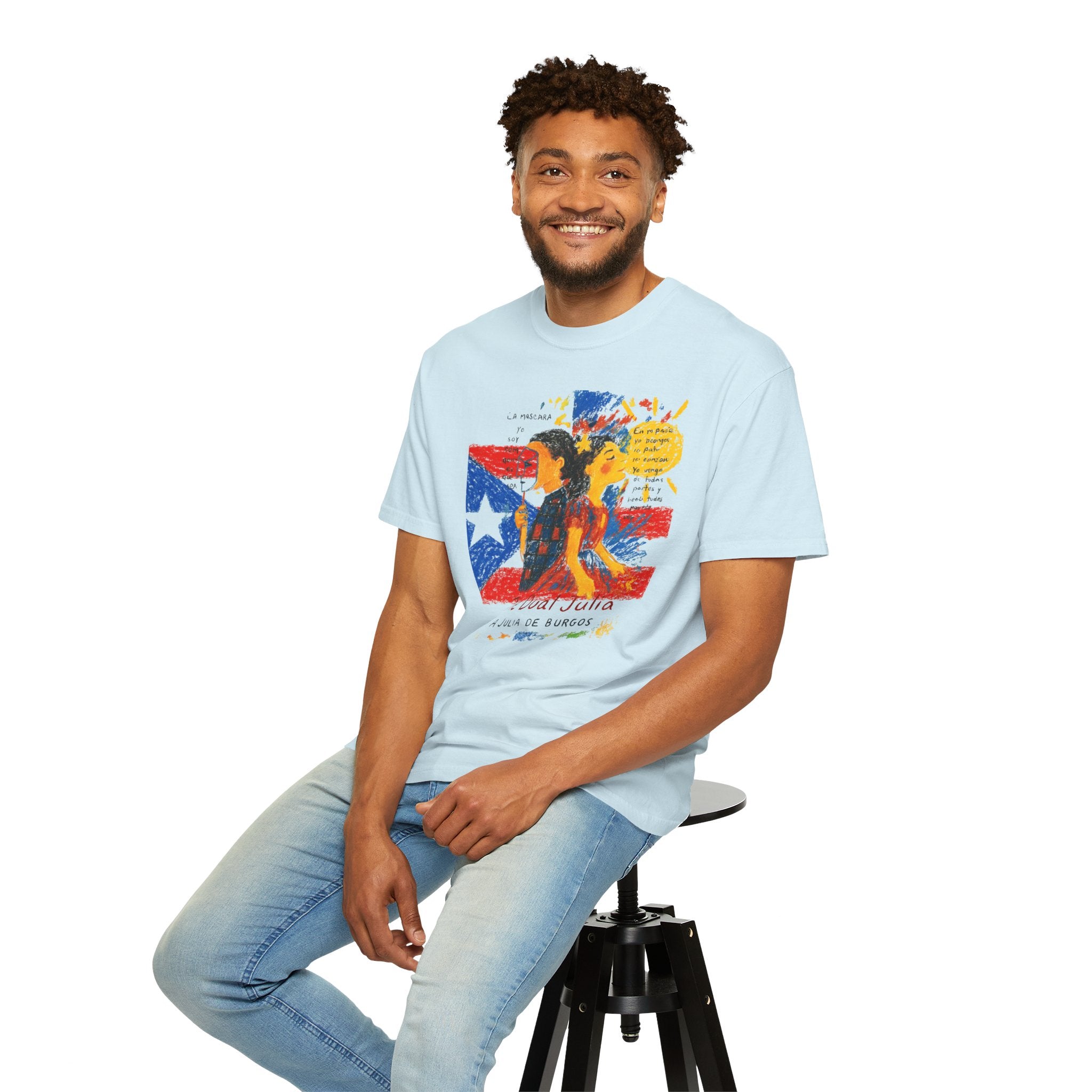 Puerto Rican Flag Art T-Shirt Julia de Burgos homenaje— "The Dua Julia" Illustrated Graphic Tee