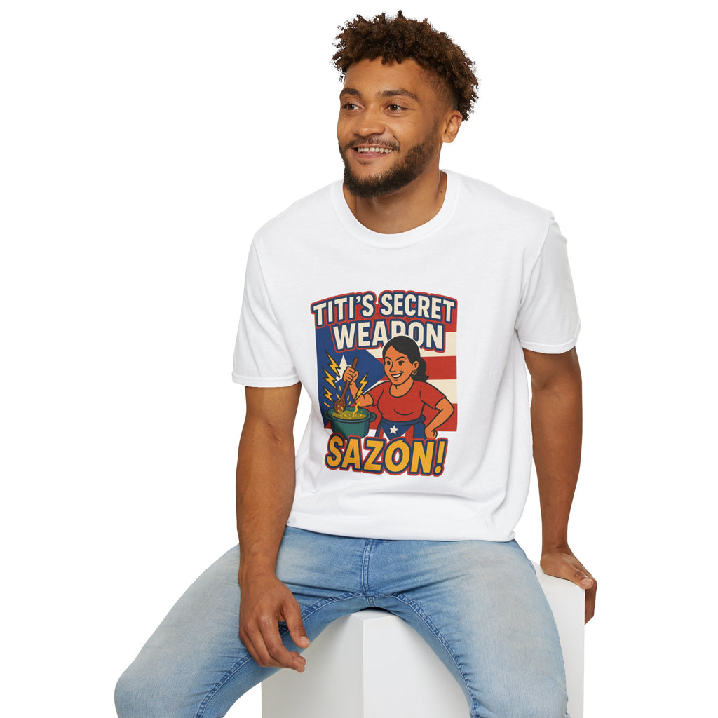 T-Shirt — "Titi's Secret Weapon: Sazón!" Retro Latin Cooking Tee