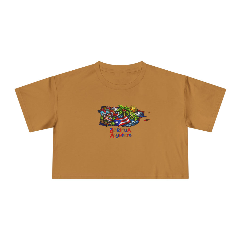 Women's Crop Tee — Colorful Puerto Rico Floral Map Graphic