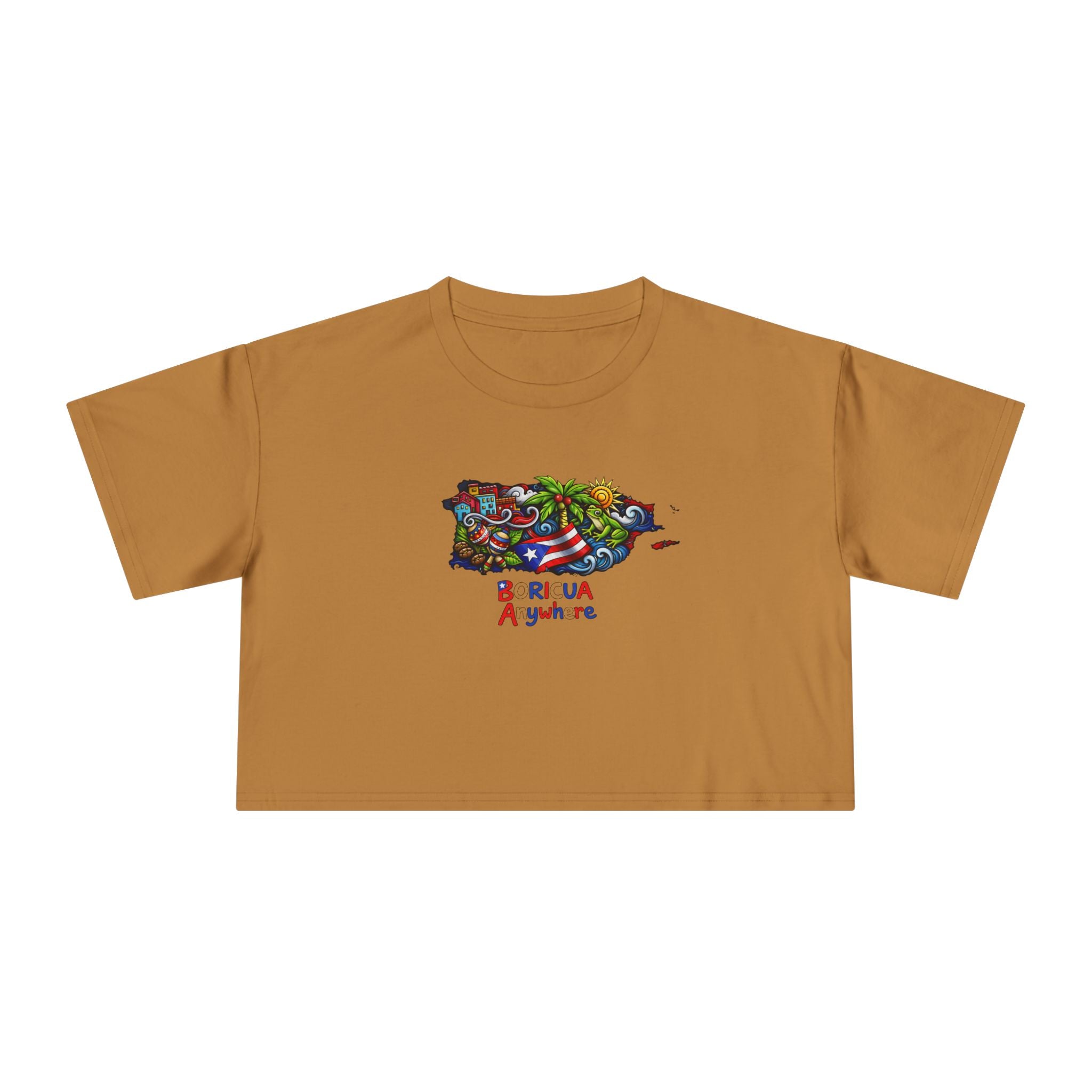 Women's Crop Tee — Colorful Puerto Rico Floral Map Graphic