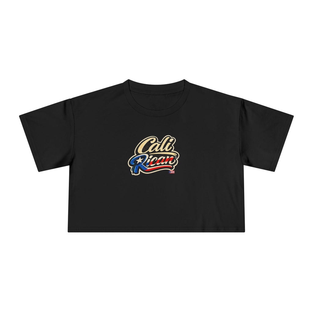 Cali Rican Crop Tee — Puerto Rican Flag Script Graphic