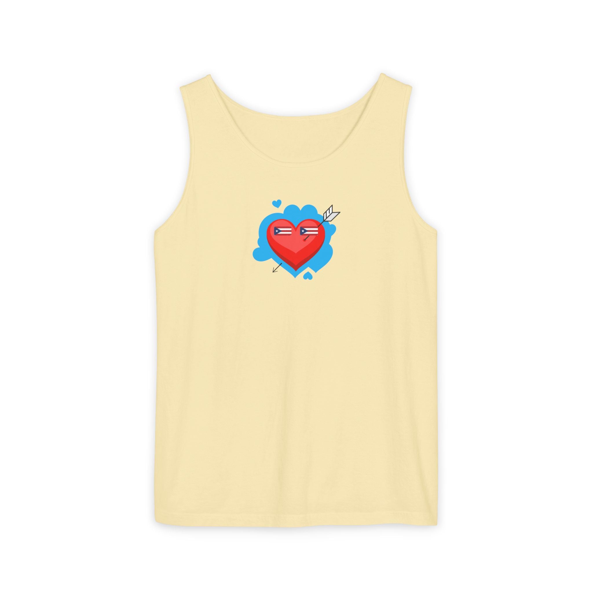 Heart Shield Tank Top — Cute Pixel Heart with Boricua Sunglasses Graphic