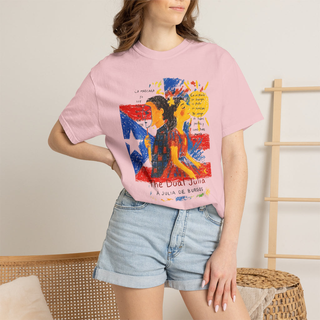Puerto Rican Flag Art T-Shirt Julia de Burgos homenaje— "The Dua Julia" Illustrated Graphic Tee