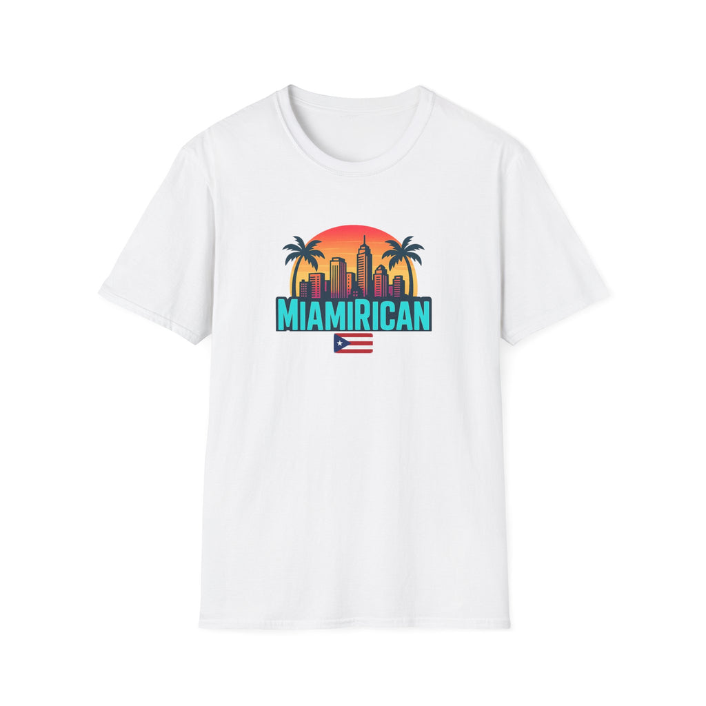 T-Shirt — Miamirican Miami Skyline with Puerto Rican Flag Graphic