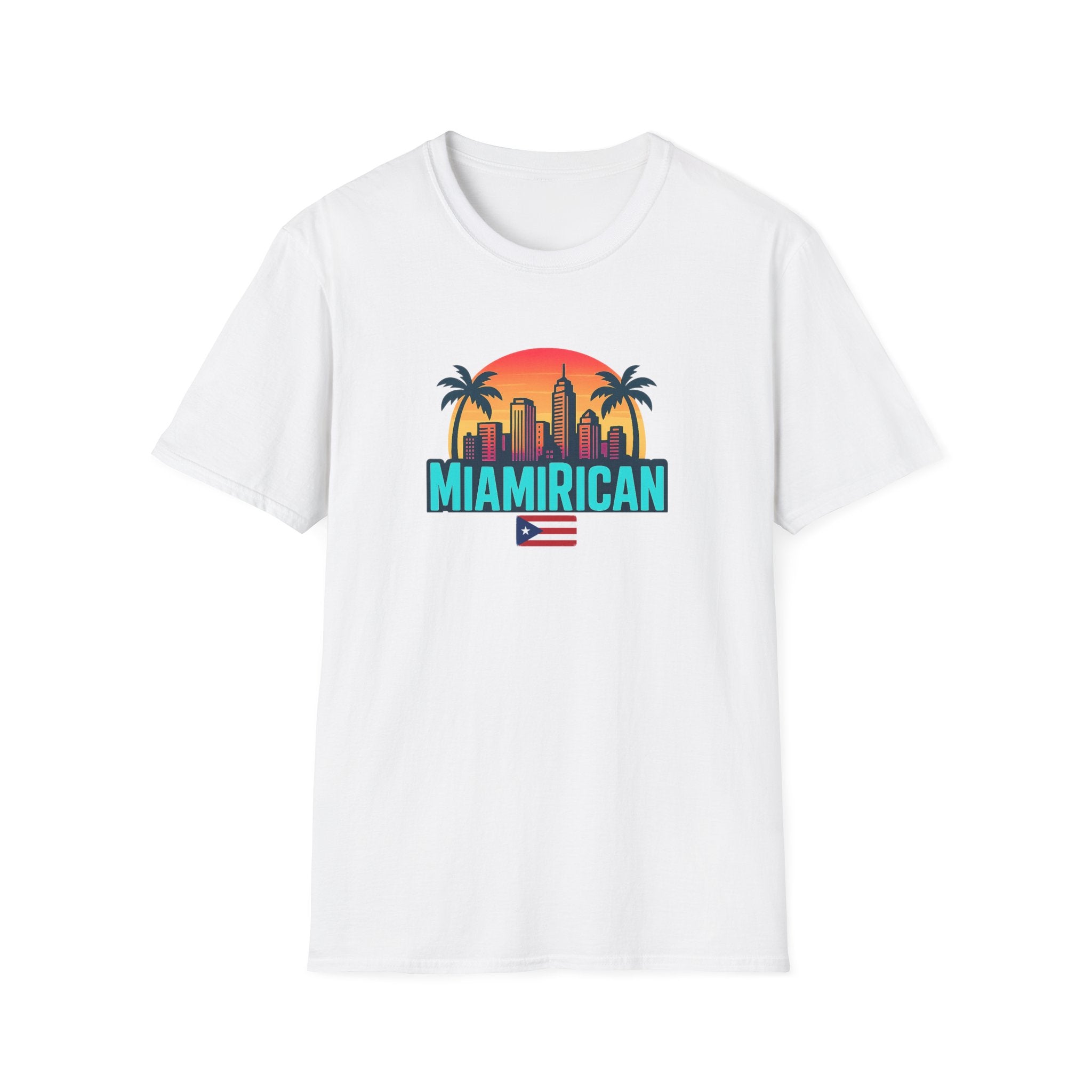 T-Shirt — Miamirican Miami Skyline with Puerto Rican Flag Graphic