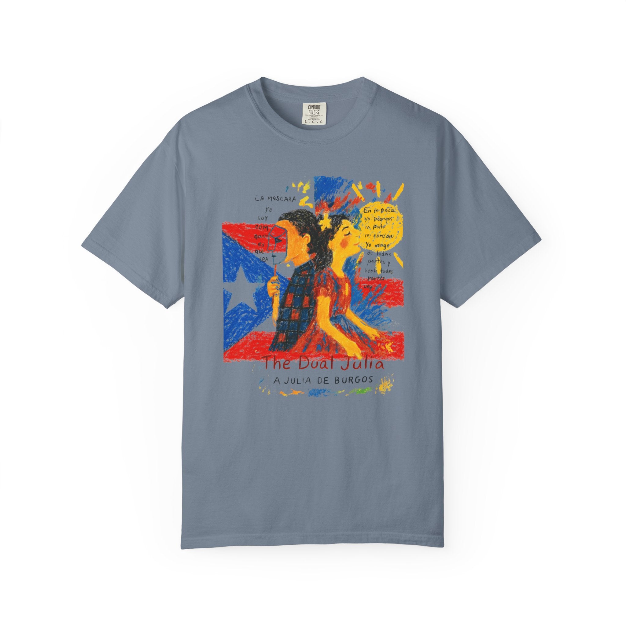 Puerto Rican Flag Art T-Shirt Julia de Burgos homenaje— "The Dua Julia" Illustrated Graphic Tee