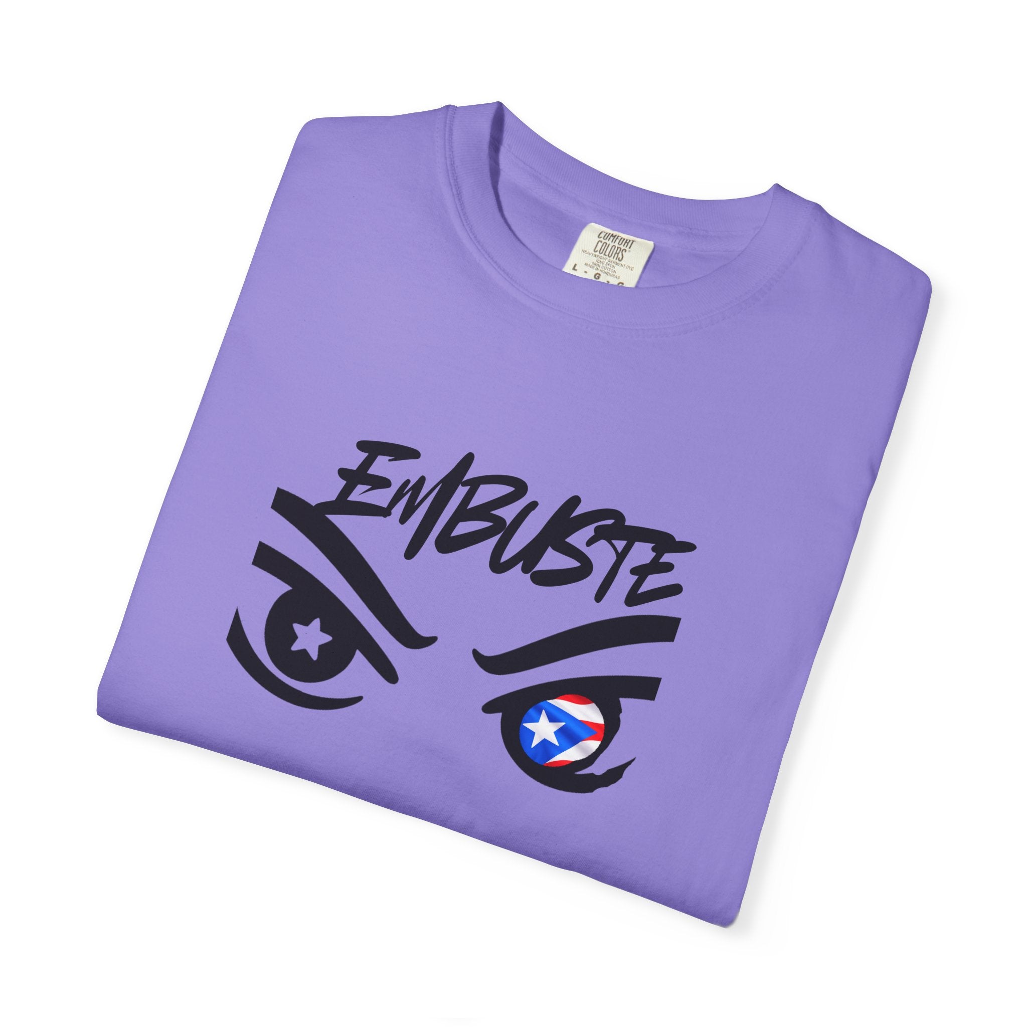 Embuste Eyes Graphic T-Shirt — Bold Script & Star-Spangled Eye Design