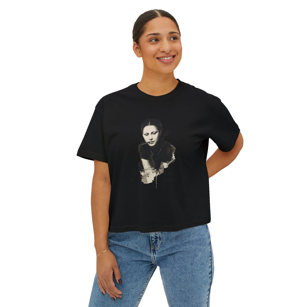Boxy Tee — Vintage Portrait Graphic "Julia de Burgos" poem Women's Cropped T-Shirt