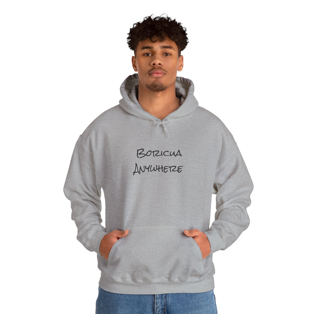Boricua Anywhere Hoodie — Puerto Rican Pride Script Pullover