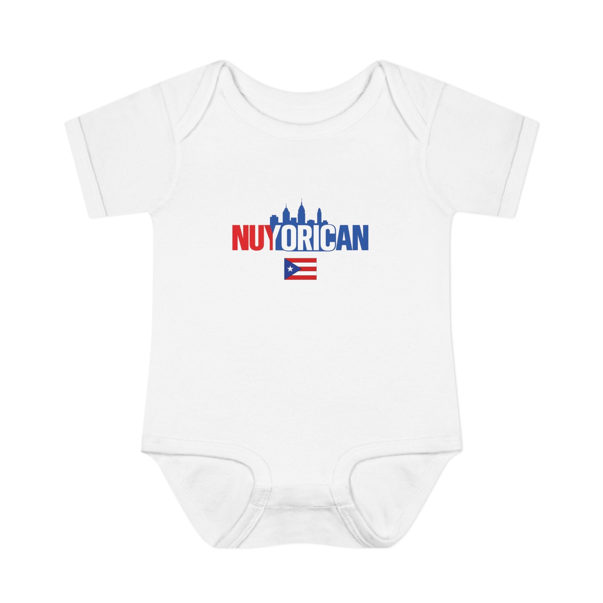 Nuyorican Baby Bodysuit – NYC Skyline Infant Onesie (Red & Blue)