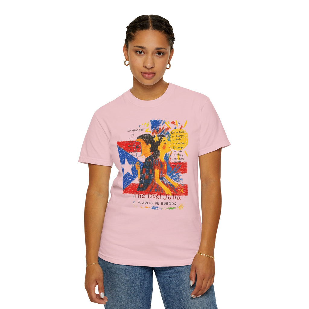 Puerto Rican Flag Art T-Shirt Julia de Burgos homenaje— "The Dua Julia" Illustrated Graphic Tee
