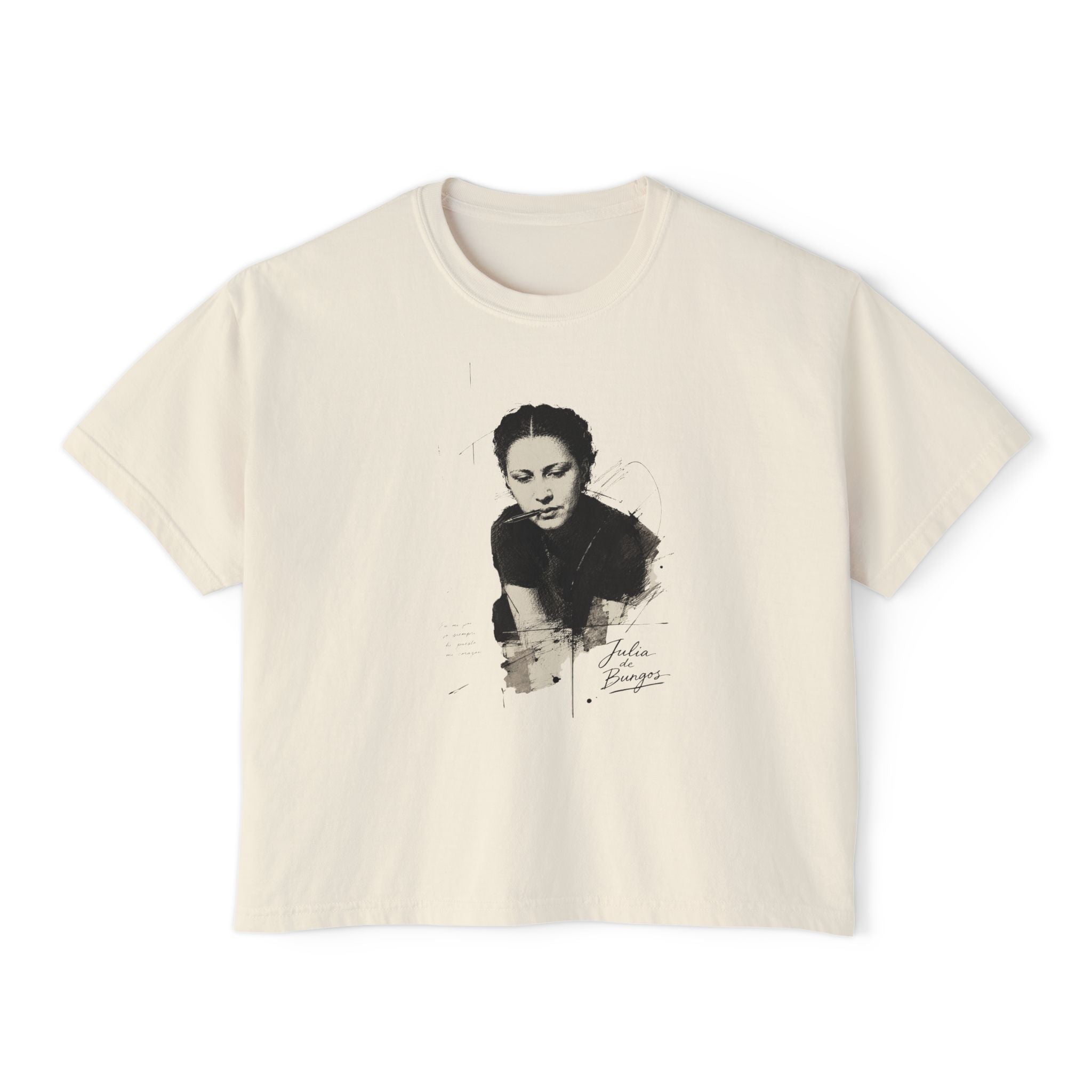 Boxy Tee — Vintage Portrait Graphic "Julia de Burgos" poem Women's Cropped T-Shirt