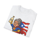 Puerto Rican Abuela Superhero T-Shirt – Flying Grandma with Flag & Coquito Bottle