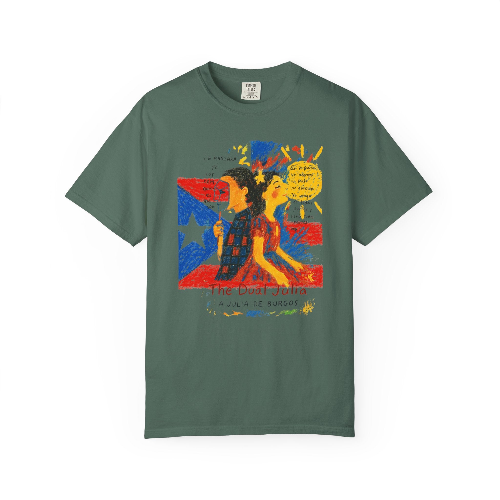 Puerto Rican Flag Art T-Shirt Julia de Burgos homenaje— "The Dua Julia" Illustrated Graphic Tee