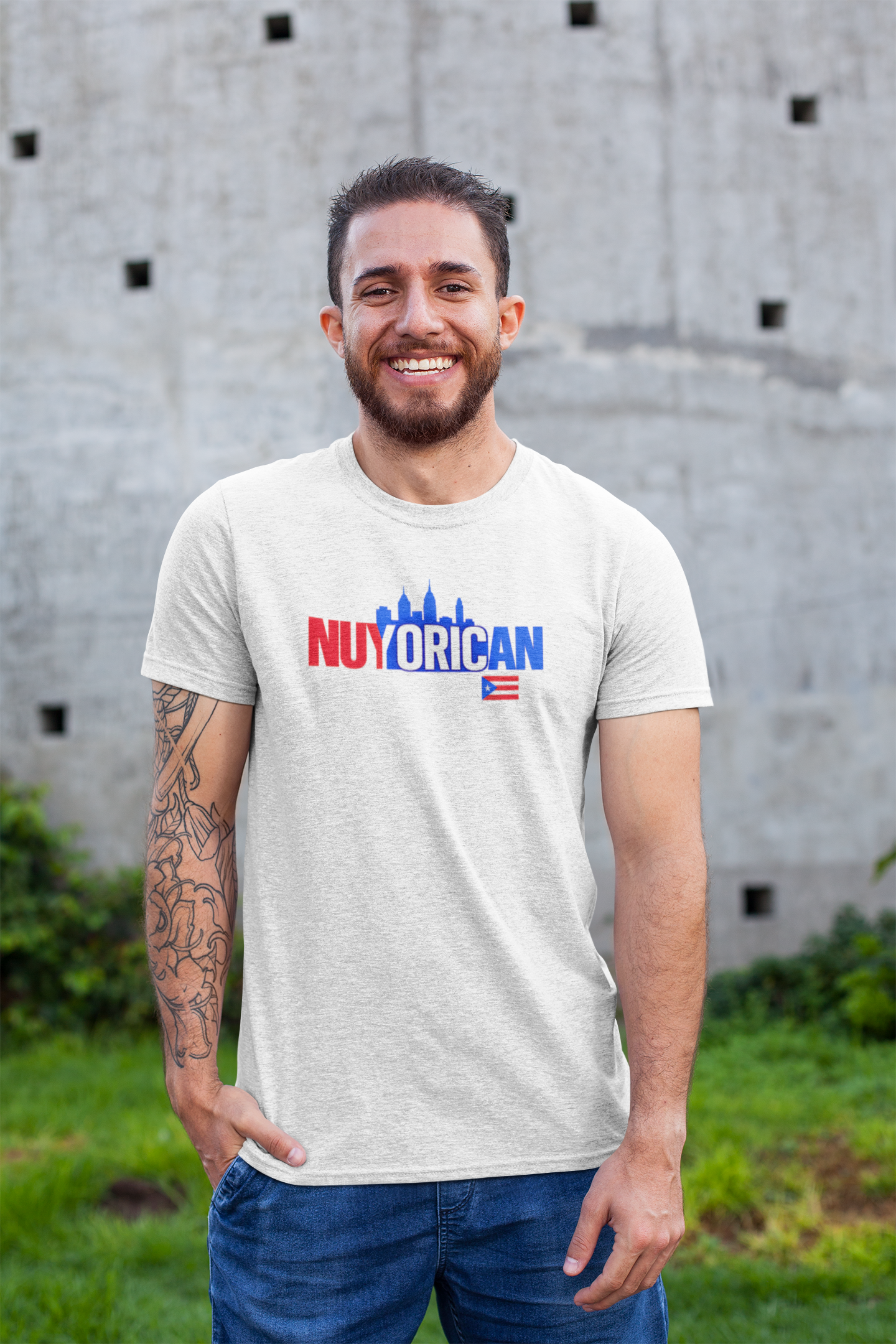 Nuyorican Skyline T-Shirt with Puerto Rico Flag – Retro NYC Pride Tee