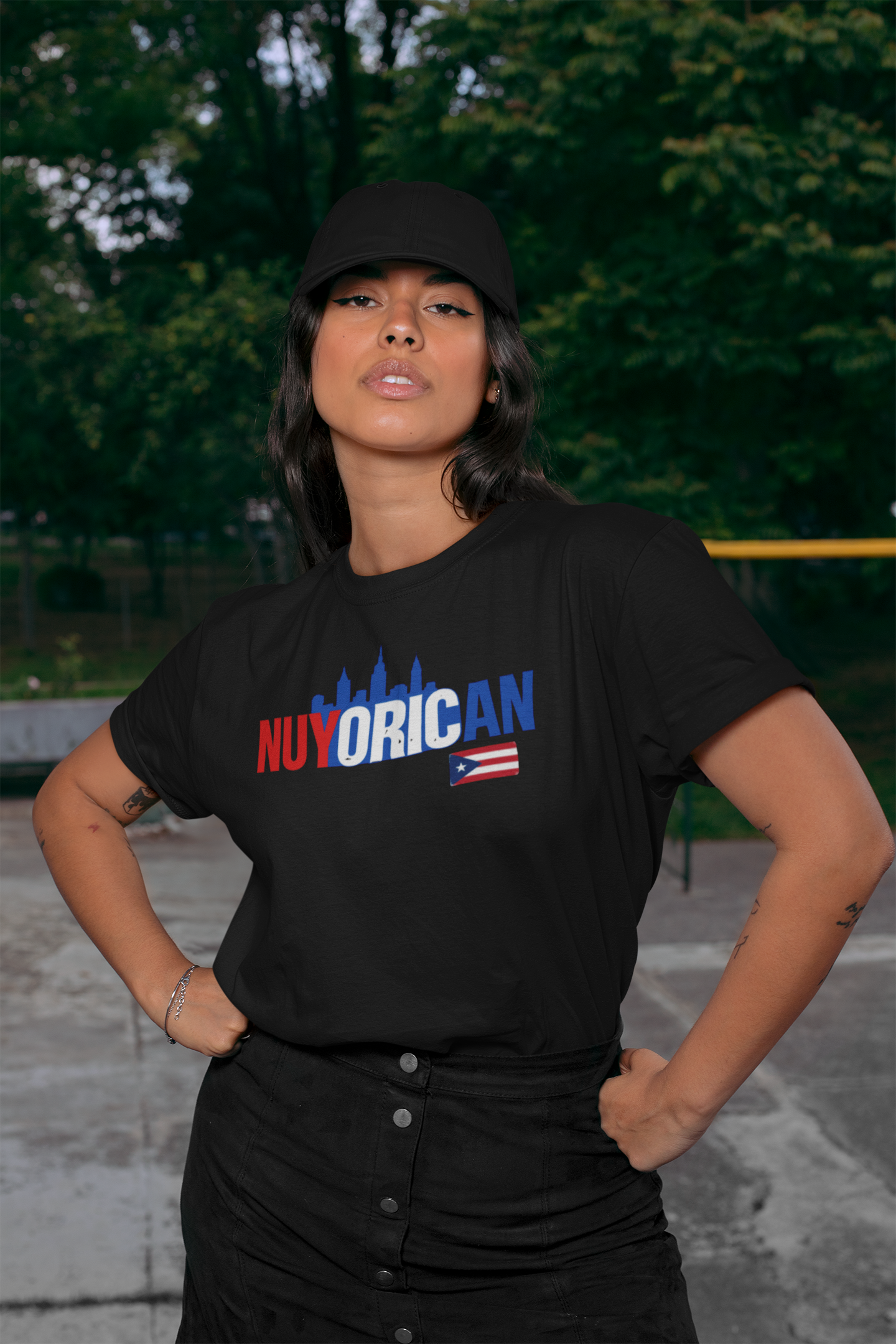 Nuyorican Skyline T-Shirt with Puerto Rico Flag – Retro NYC Pride Tee