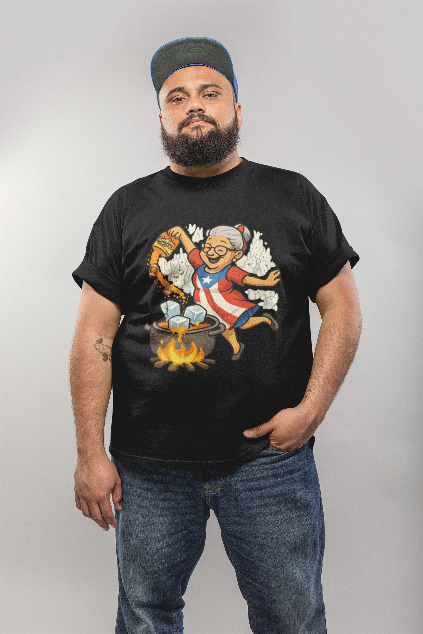 Puerto Rican Abuela Cooking Shirt – Grandma Stirring Sancocho with Sofrito Chef Tee