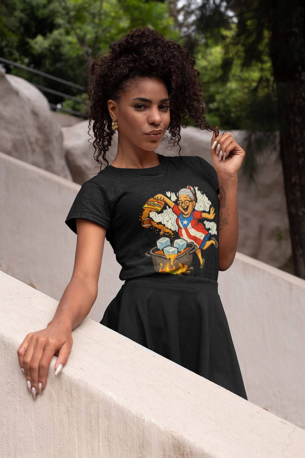 Puerto Rican Abuela Cooking Shirt – Grandma Stirring Sancocho with Sofrito Chef Tee