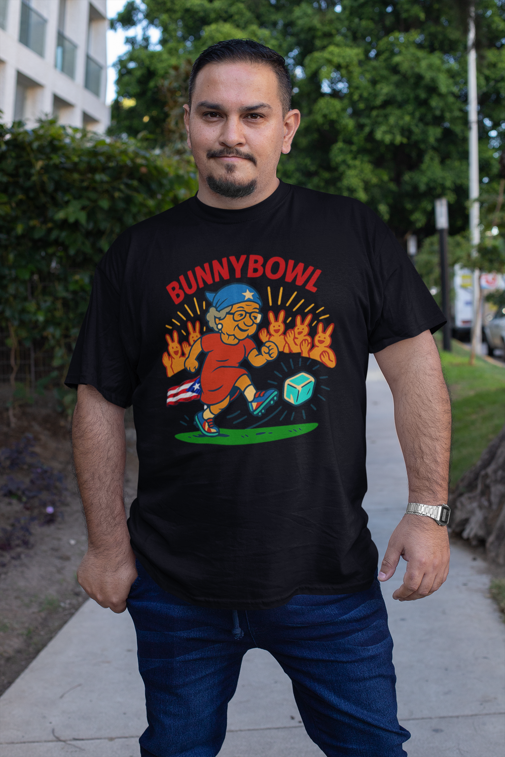 Bunnybowl Soccer T-Shirt — Cute Cartoon Bunny Kicking Ball