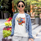 Puerto Rican Abuela Superhero T-Shirt – Flying Grandma with Flag & Coquito Bottle
