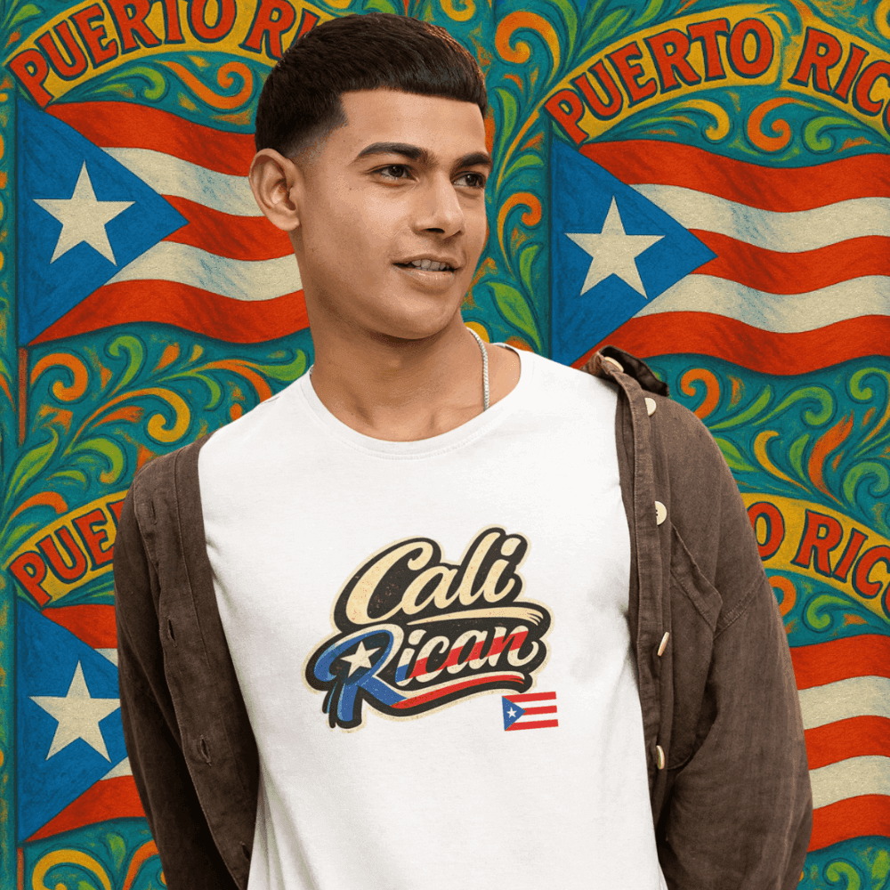 Cali Rican T-Shirt — Retro Puerto Rico Flag Script Tee