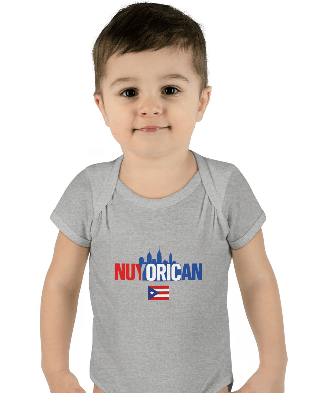 Nuyorican Baby Bodysuit – NYC Skyline Infant Onesie (Red & Blue)