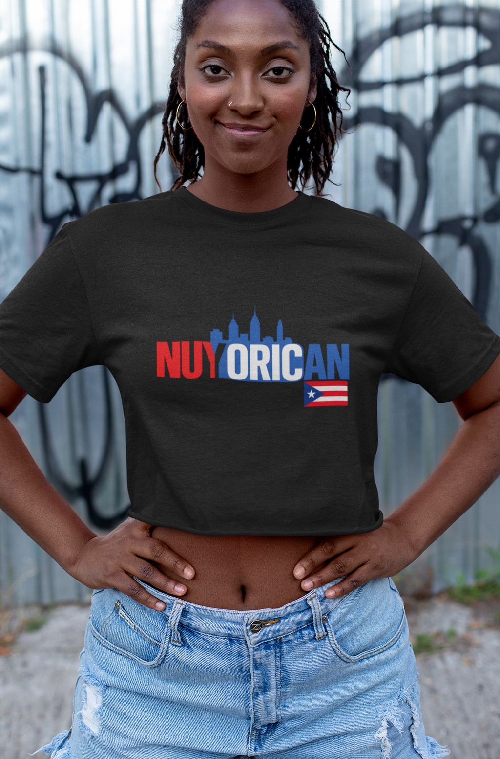 Nuyorican Crop Tee — Puerto Rican Pride NYC Skyline Graphic