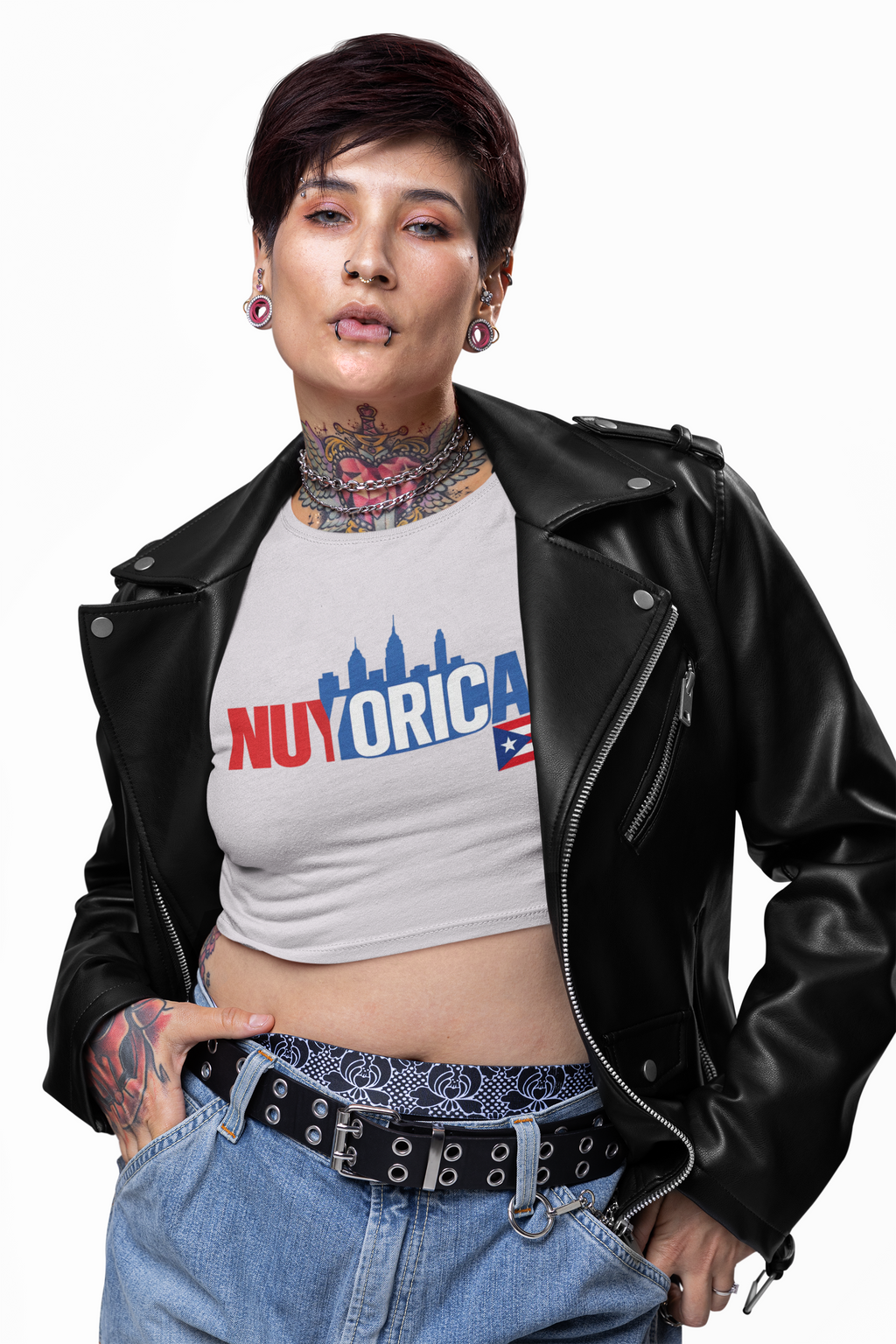 Nuyorican Crop Tee — Puerto Rican Pride NYC Skyline Graphic