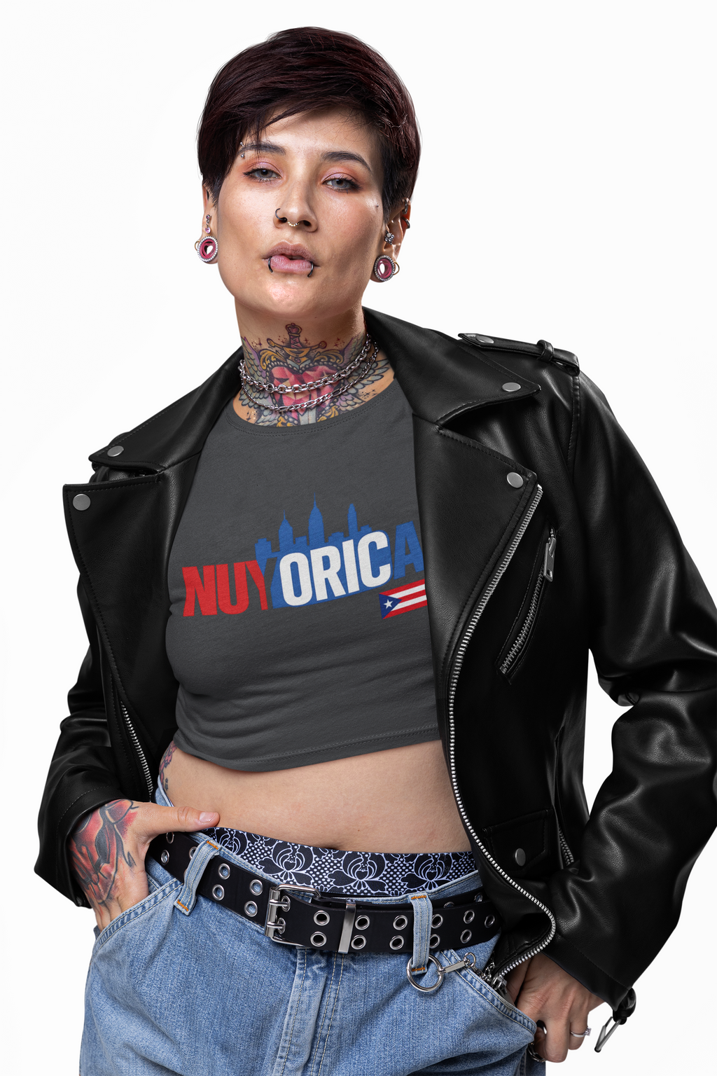 Nuyorican Crop Tee — Puerto Rican Pride NYC Skyline Graphic