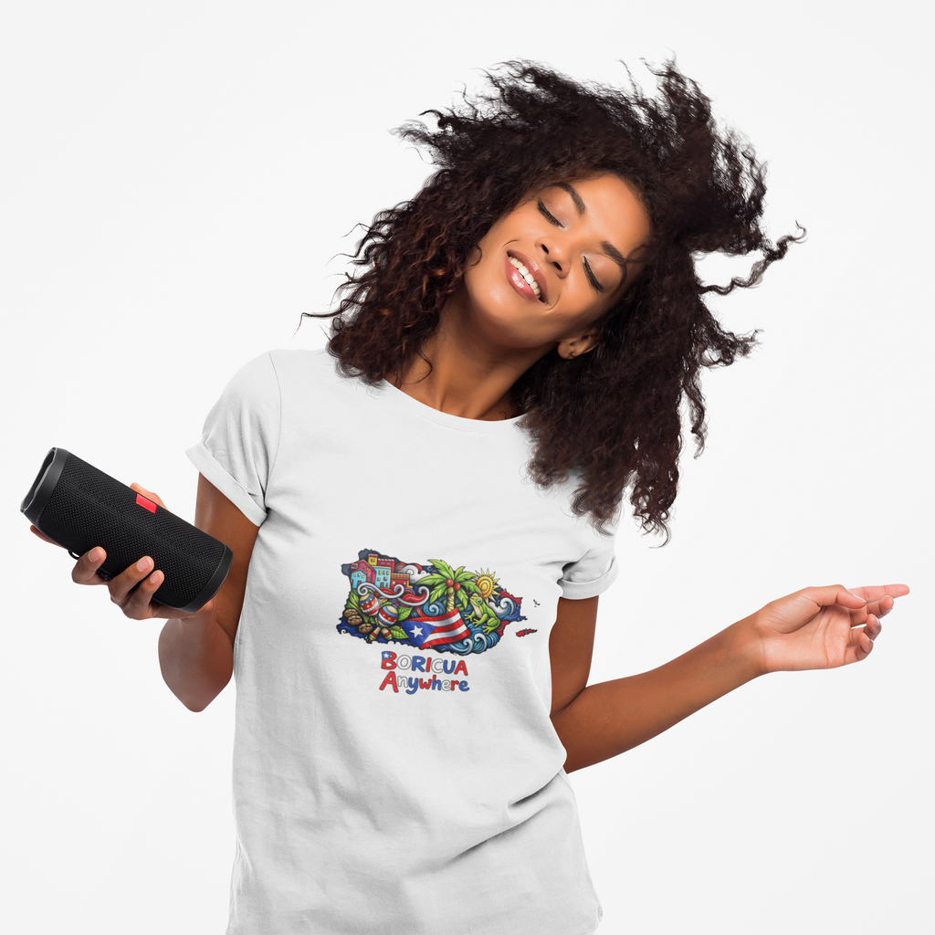Women's Crop Tee — Colorful Puerto Rico Floral Map Graphic