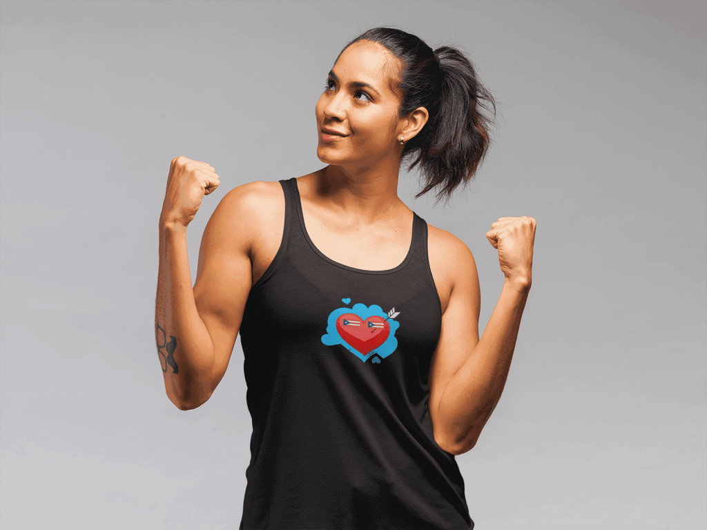 Heart Shield Tank Top — Cute Pixel Heart with Boricua Sunglasses Graphic