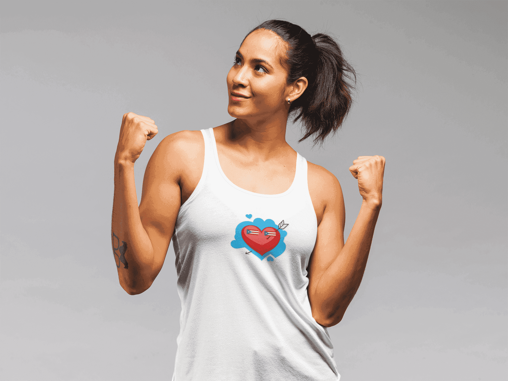Heart Shield Tank Top — Cute Pixel Heart with Boricua Sunglasses Graphic