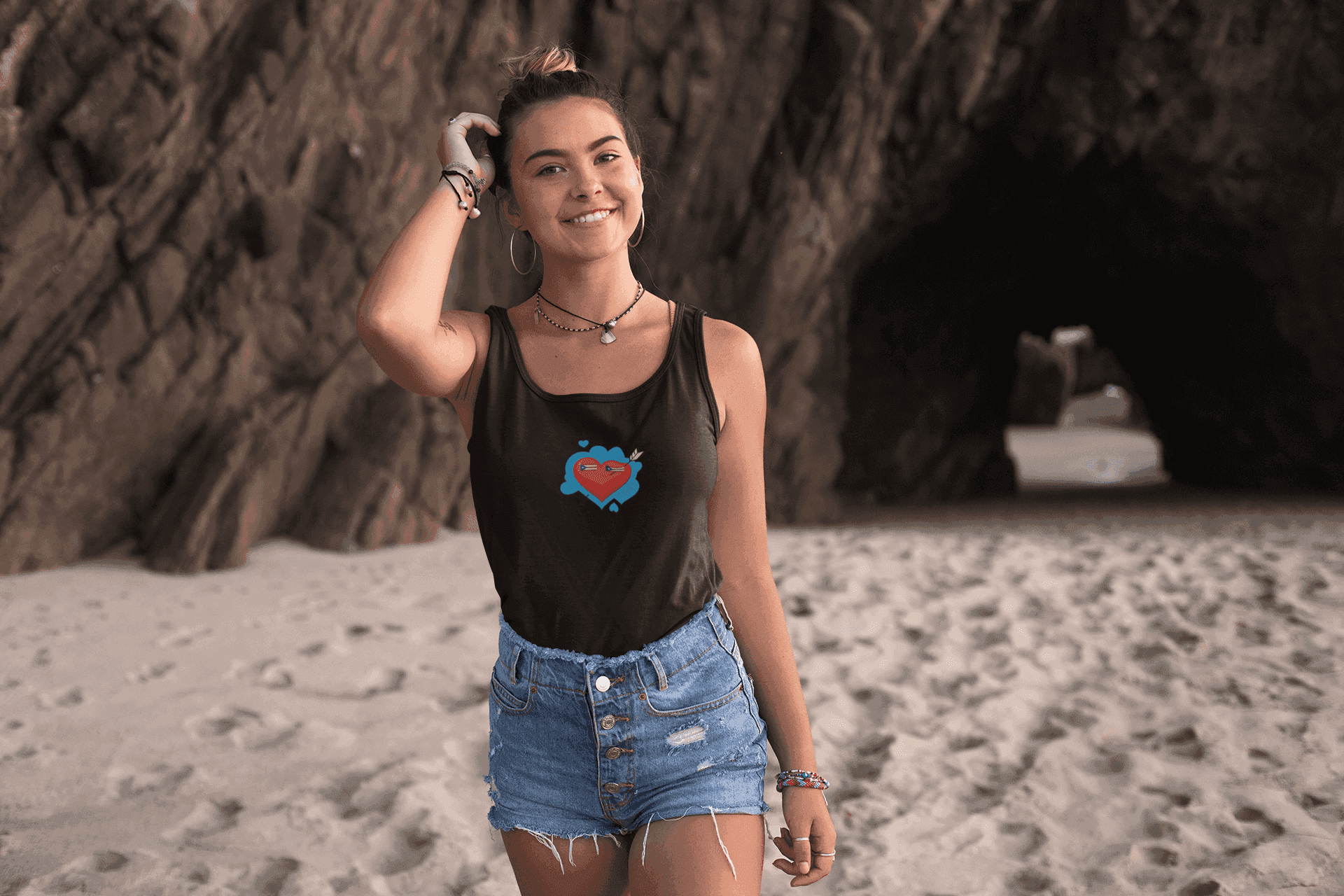 Heart Shield Tank Top — Cute Pixel Heart with Boricua Sunglasses Graphic