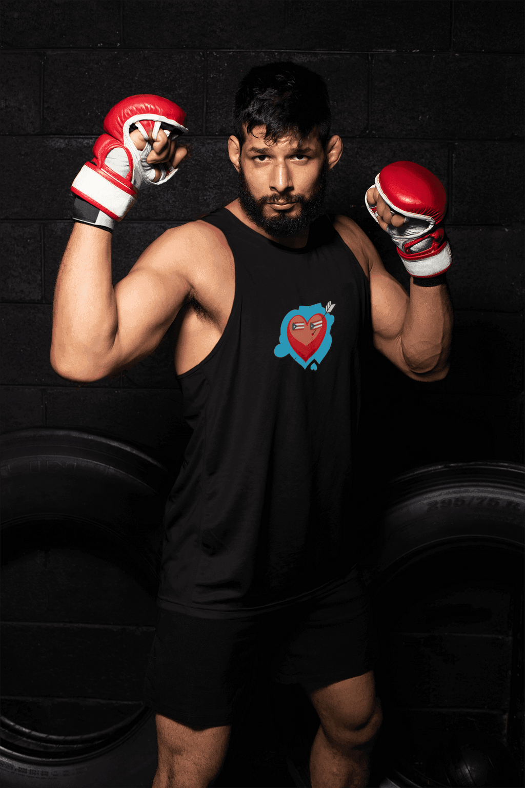 Heart Shield Tank Top — Cute Pixel Heart with Boricua Sunglasses Graphic