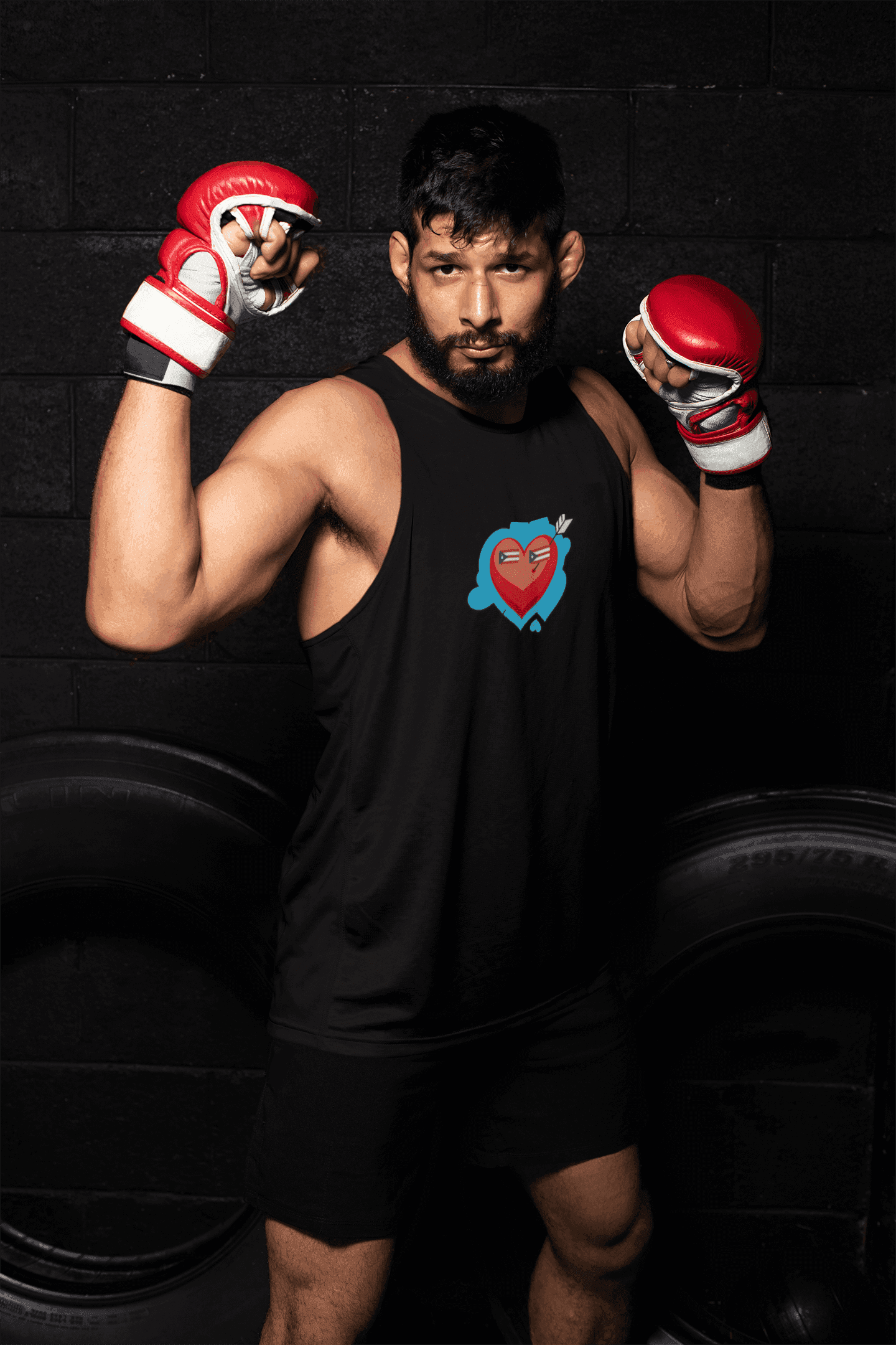 Heart Shield Tank Top — Cute Pixel Heart with Boricua Sunglasses Graphic