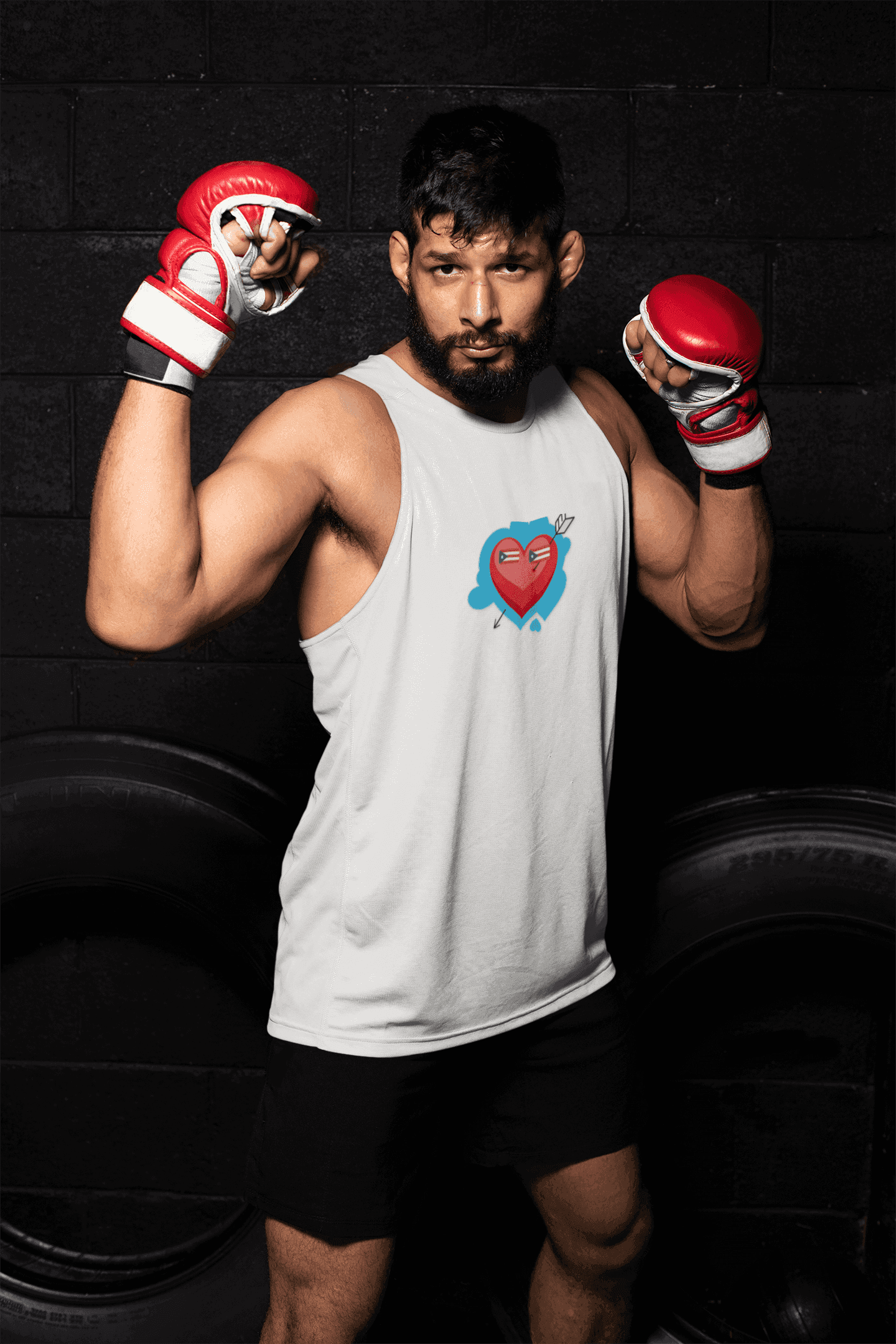 Heart Shield Tank Top — Cute Pixel Heart with Boricua Sunglasses Graphic